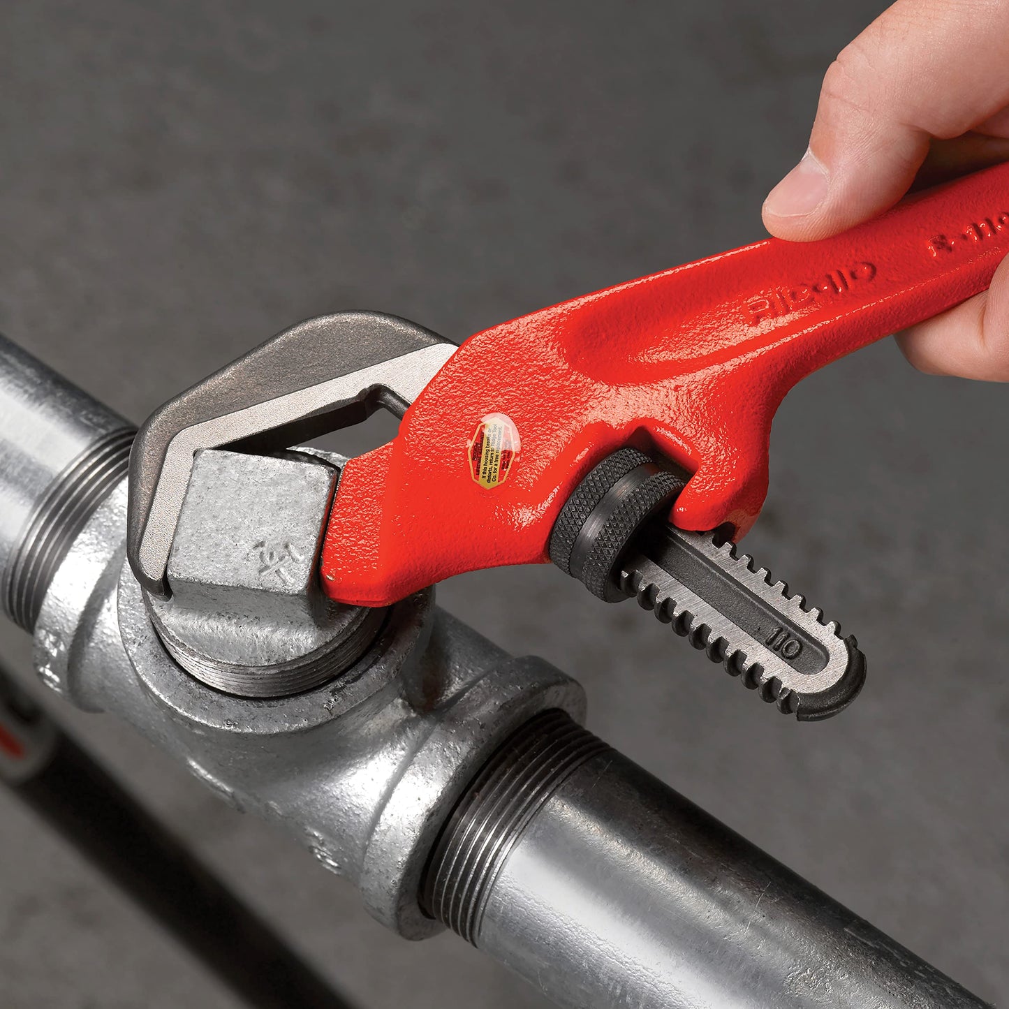 RIDGID 31305 Model E-110 9.5" Offset Hex Jaw Pipe Wrench, Red, Made in The USA