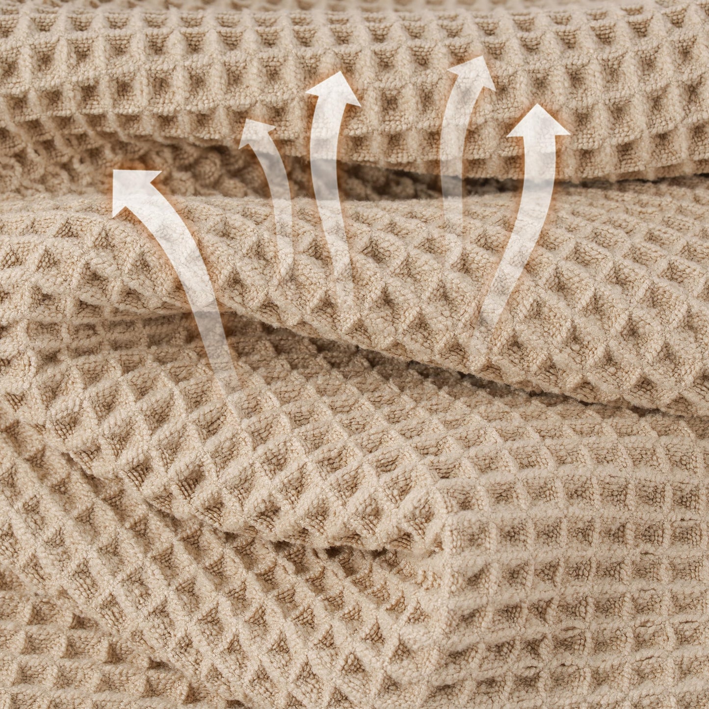 Microfiber Waffle Bath Towels, 4 Pieces, Soft, Absorbent, Fast Drying, Lint Free 430 GSM (Beige)