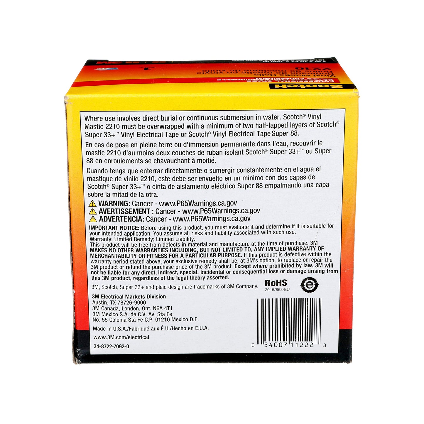 3M Scotch Vinyl Mastic Roll Electrical Tape 2210, 4 inch x 10 feet, Black, Self-Fusing Rubber Tape for Insulating and Moisture Seal