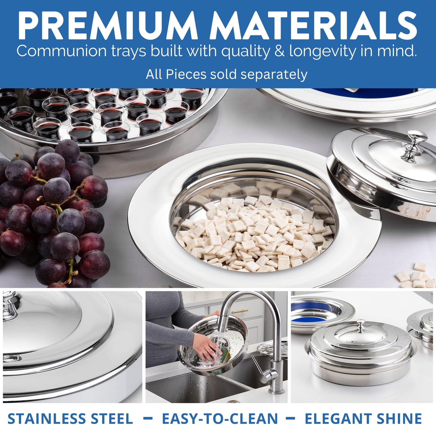Steadfast Selections (Cup Tray Silver Premium Communion Trays for Churches | Stainless Steel Communion Set, Supplies | 40 Cup Tray | Church Communion Ware Sets