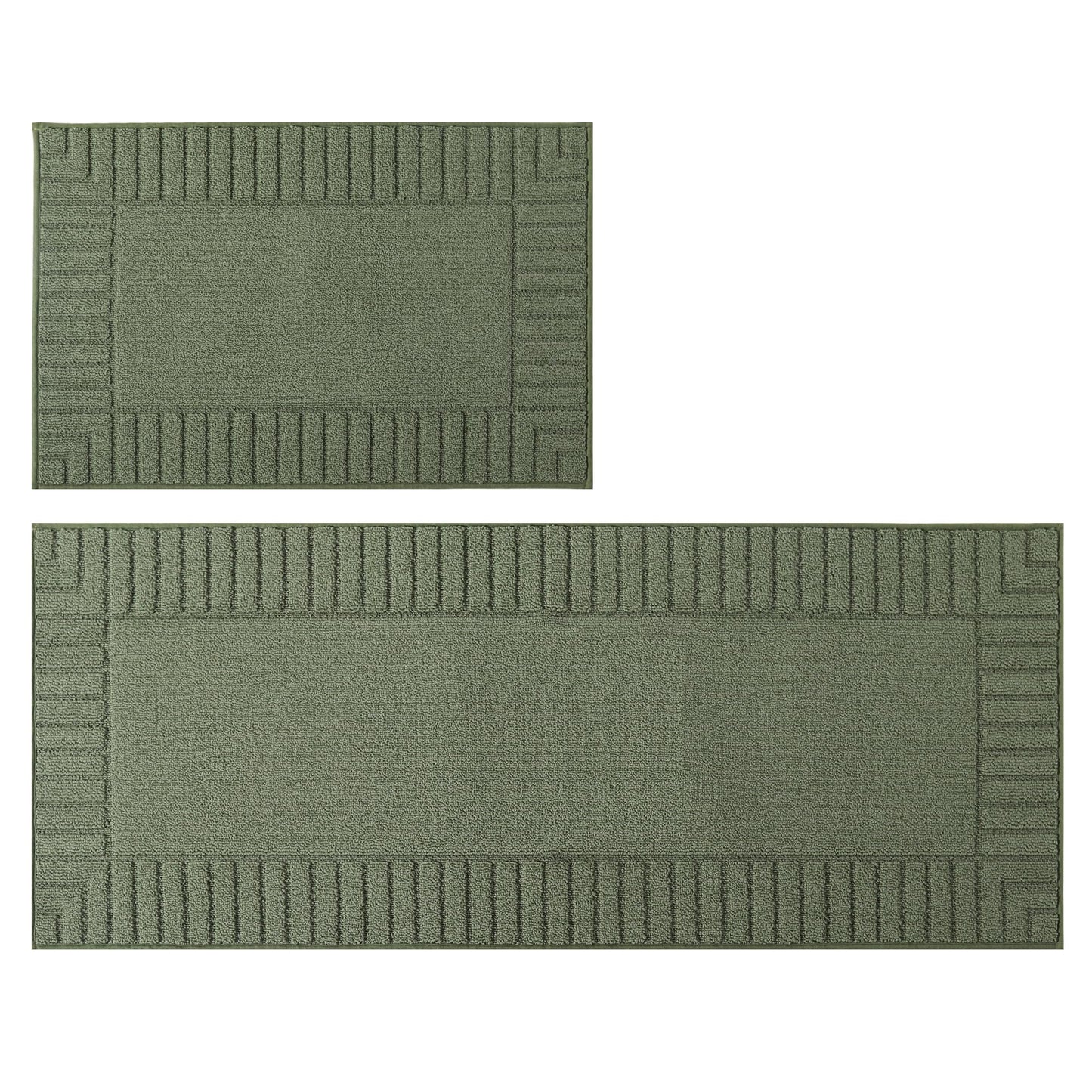 BEQHAUSE-Kitchen-Rugs-Non-Slip-Kitchen-Mats-for-Floor Machine Washable Kitchen Rugs 2 Pieces Kitchen Carpet Runner with TPR Backing,Green,24x35inch/24x60inch