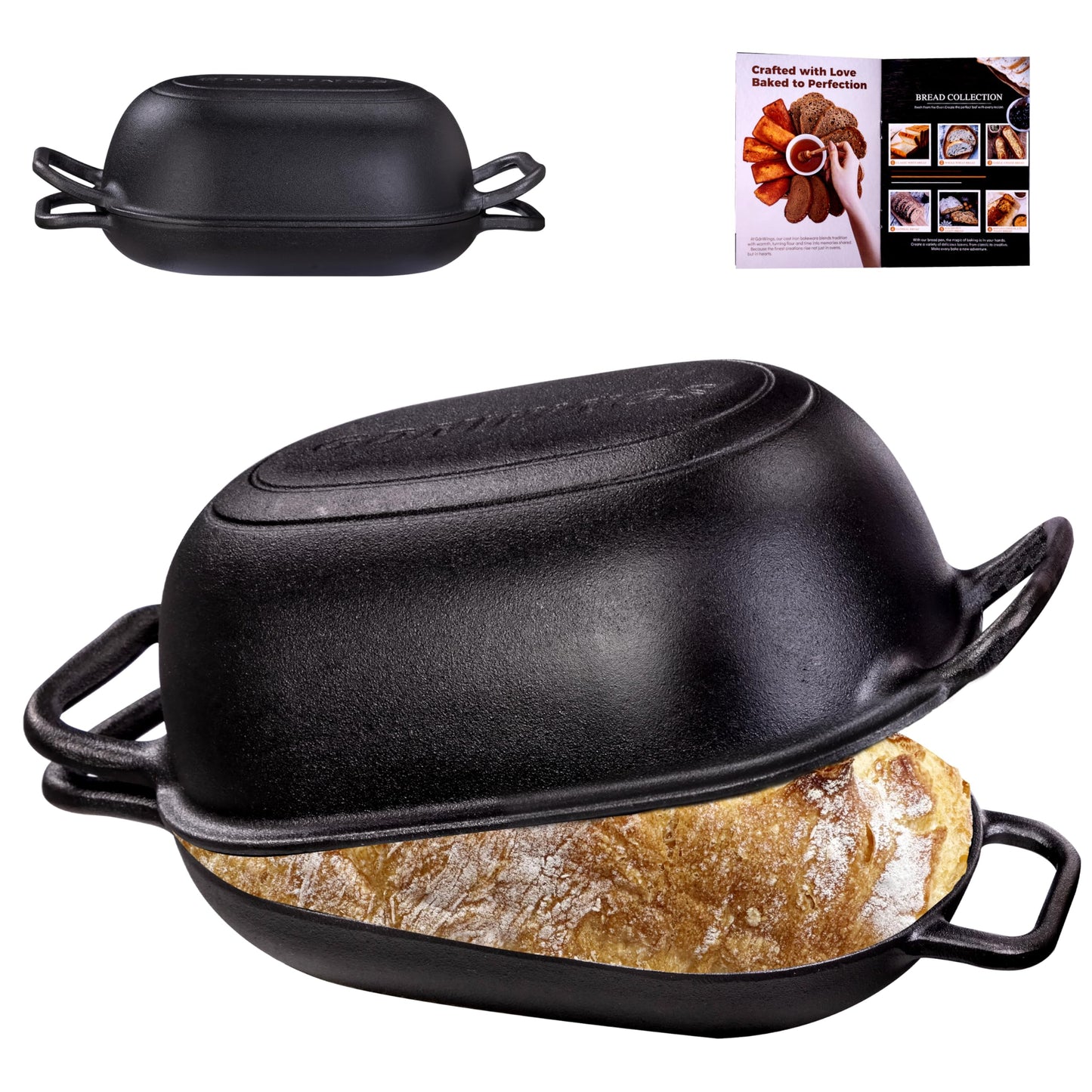 GdnWings Oval Dutch Oven for Bread Baking 12 x 8 Inch, Pre-Seasoned Cast Iron Bread Oven for Sourdough, Dutch Oven Bread Loaf Pan for a Crispy Crust, 5QT