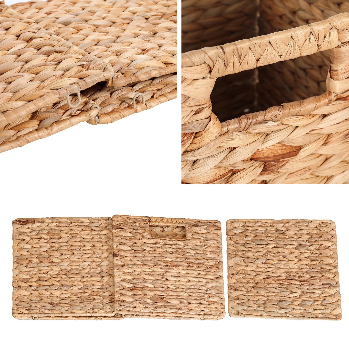 11x11x11in Water Hyacinth Storage Baskets, 11 Inch Cube Storage Bins, Woven Baskets for Storage, Wicker Storage Basket for Shelves Set of 3