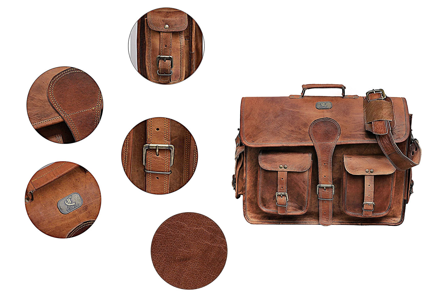 18" Leather Messenger Laptop Bag With Buffalo Toiletry Dopp Kit