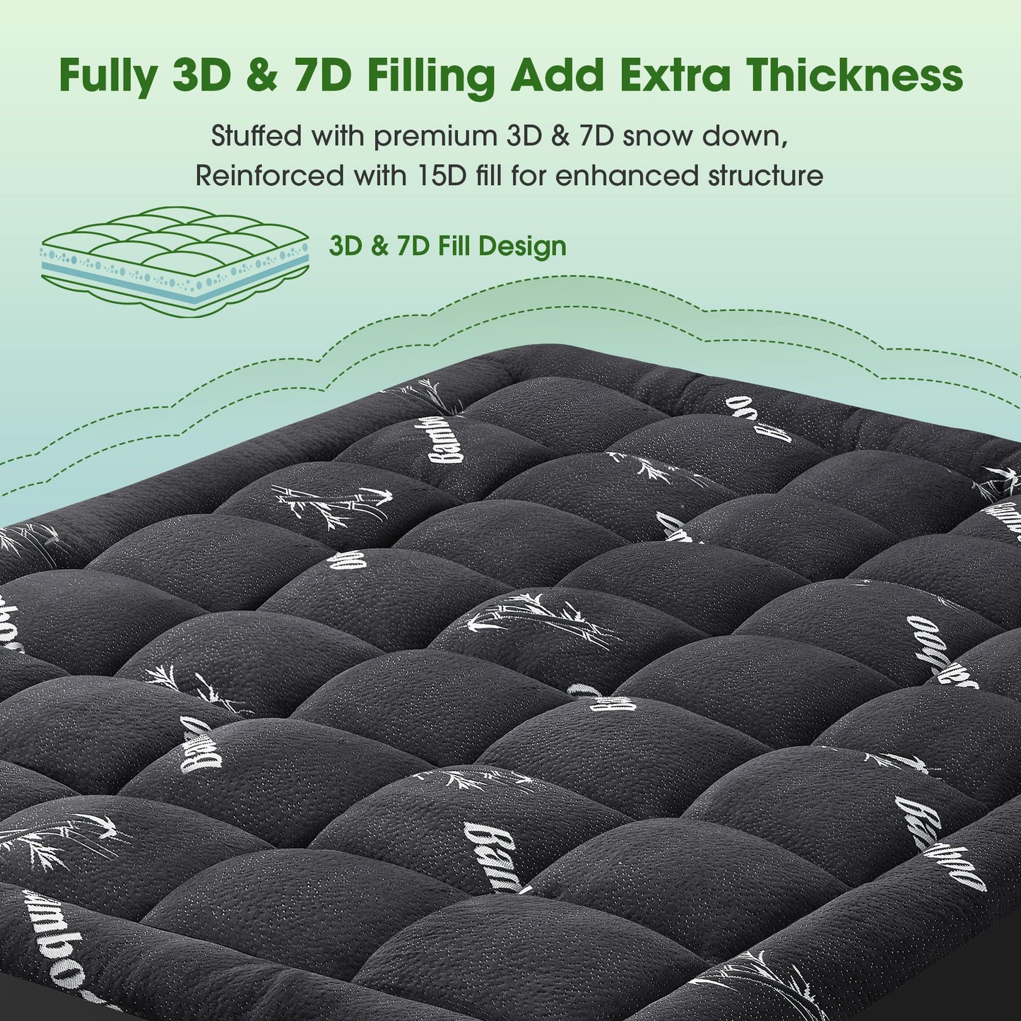 Mattress Pad King Size, Cooling Pillow Top Mattress Topper, Ultra Soft Viscose from Bamboo, Breathable for Hot Sleepers, Deep Pocket 8"-20", Black