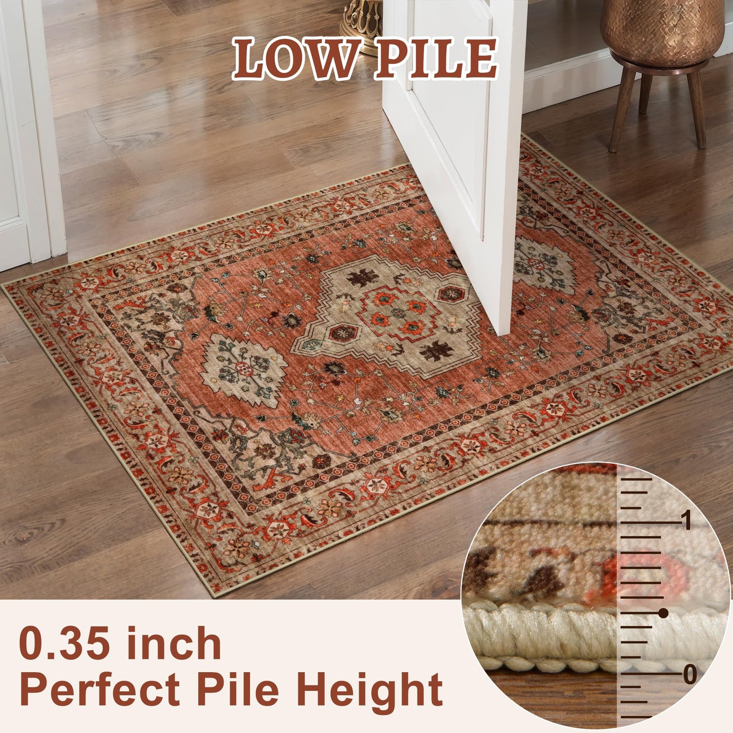 Tangsoo 2.6x8 Washable Runner Rug for Hallways, Non Slip Vintage Runner Rug, Soft Low Pile Long Rug Runner, Print Distressed Terracotta Carpet Runners for Kitchen Bedroom Entryway Bathroom Living Room