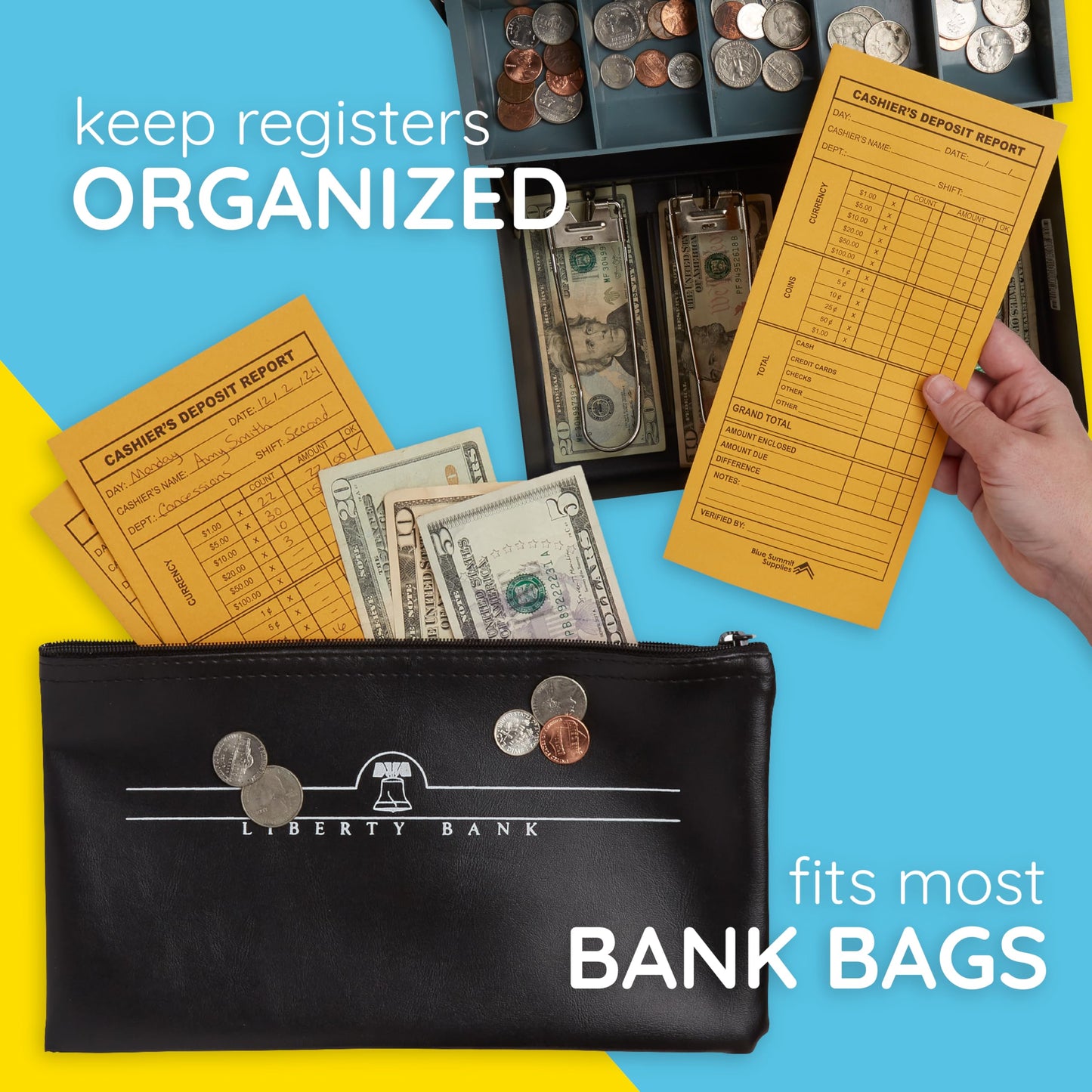 Blue Summit 500 Cash Deposit Envelopes, Cash Drop Envelopes for Small Business, Retail & Restaurant, Money Deposits, Bank, Cashier Use, 24lb Brown Kraft, Peel & Seal, 4 1/2" x 10 3/8", 500 Count