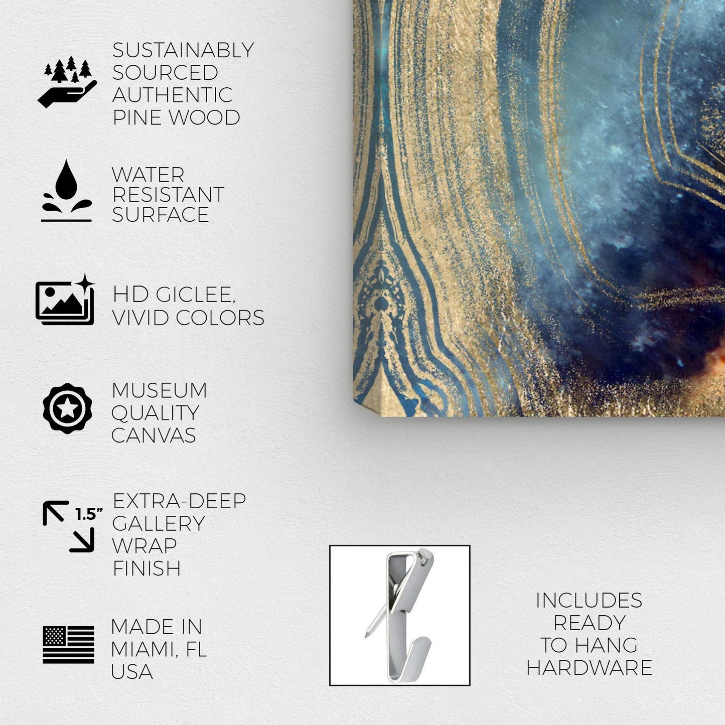 The Oliver Gal Artist Co. Abstract Wall Art Canvas Prints 'Marianna' Crystals Home Décor, 24 in x 24 in, Blue, Gold