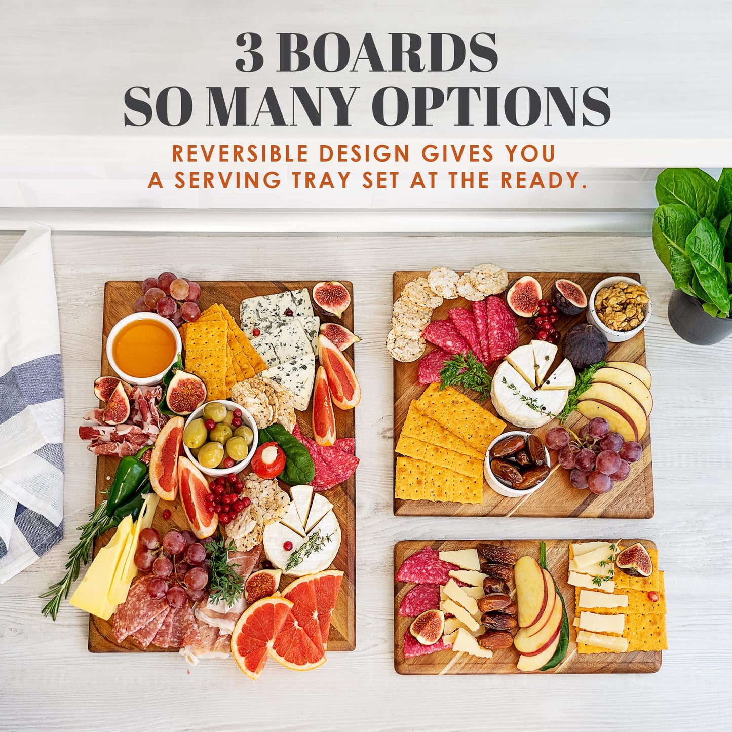 Chorus Wood Cutting Board Set with Juice Groove (3 Pieces) - Acacia Wood Kitchen Cutting Boards, Chopping Board for Meat (Butcher Block), Vegetables, Cheese - 100% Natural Hardwood