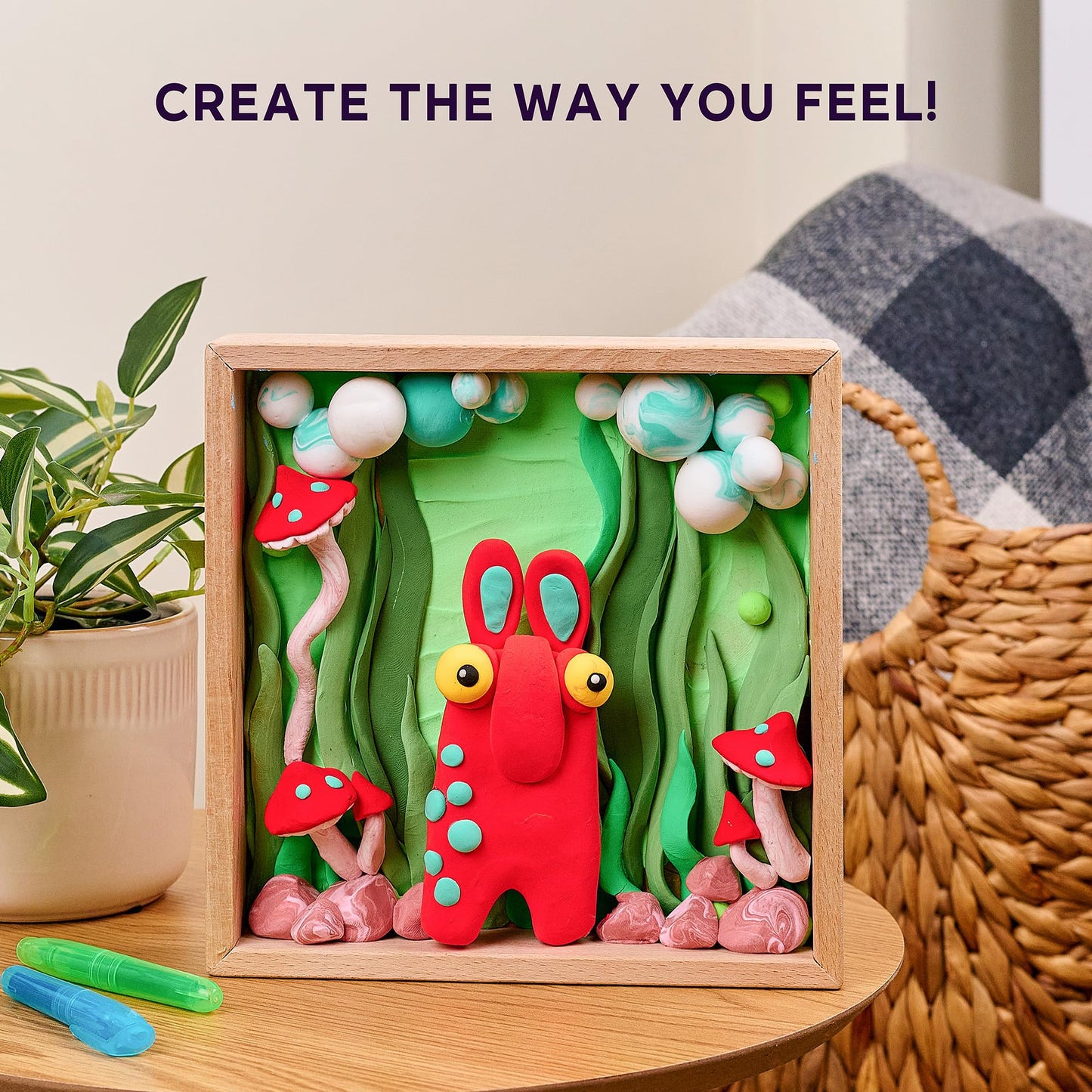 Okto - Wood and Craft - Little Worlds - Troll - Set for Creativity and Decoration - 3D Sensory Art - Safe Mess Free Air Dry - Frame Size 21 x 21 cm - 20031