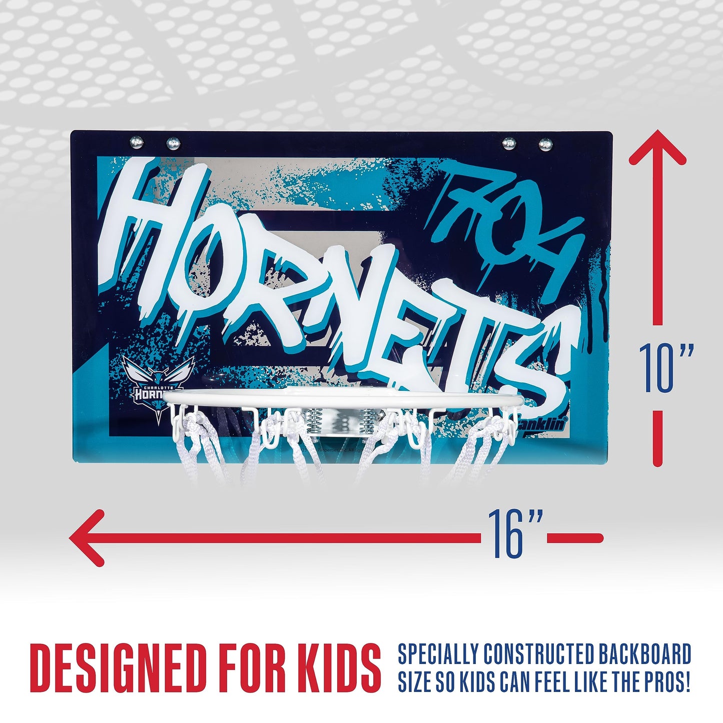 Franklin Sports NBA Charlotte Hornets Over The Door Basketball Hoop - Kids Indoor Hoop with Mini Basketball - NBA Fan Shop Toy for Bedroom + Office - Over The Door Set