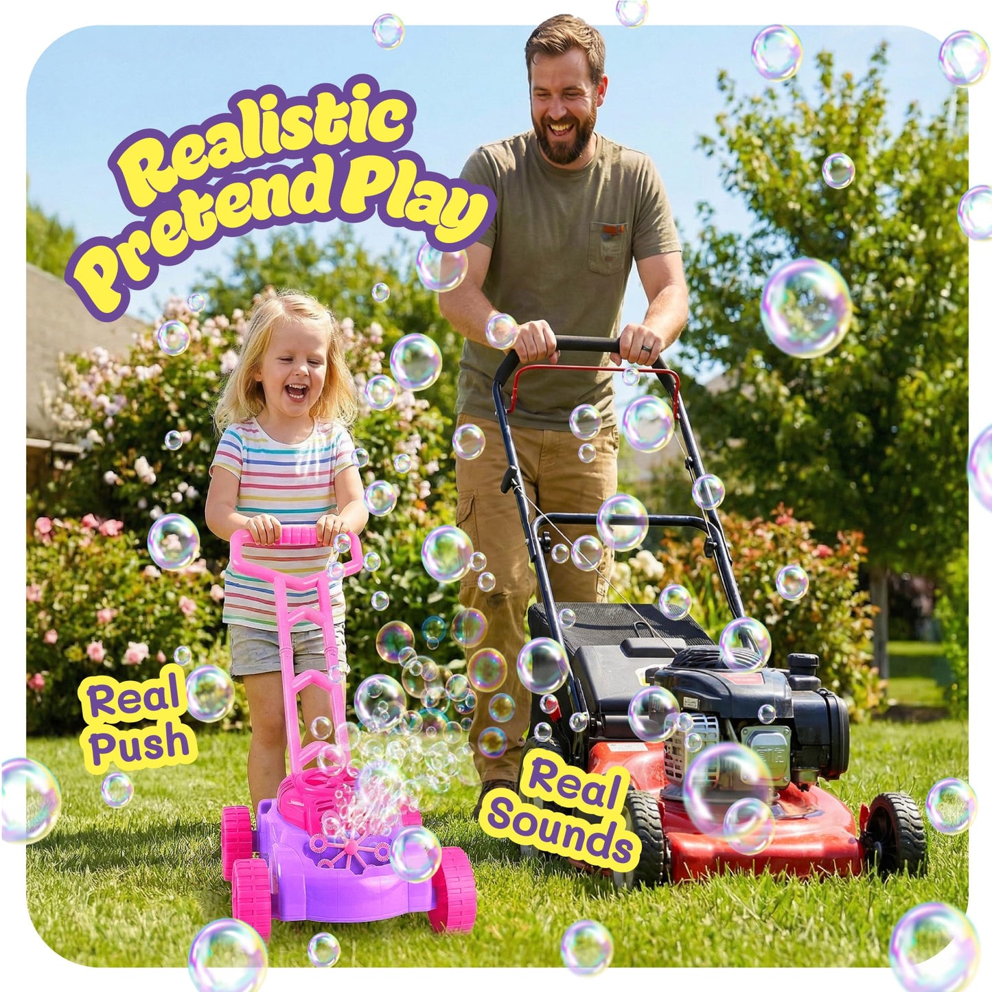 ArtCreativity Bubble Lawn Mower for Toddlers 1-3, Bubble Machine for Kids, Gift for 2-Year-Old Girl, for Grandkids, Push Toys for Kids Age 1 2 3+ Birthday Gifts for Preschool Girls
