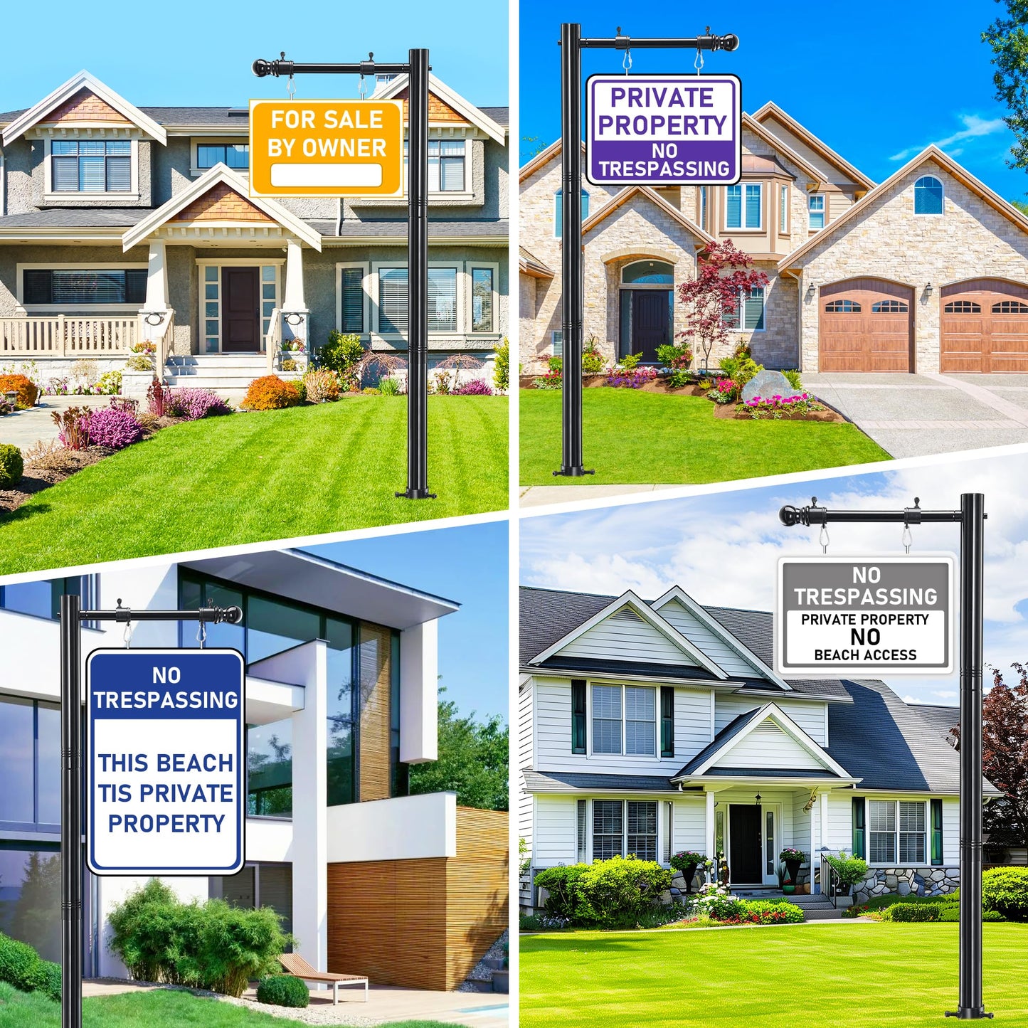 Real Estate Sign Post, 100 inch Realtor Yard Sign Post for Sale Signs, Rent Signs, Open House Signs for Real Estate, 35" Arm Holds up to 25" Sign, Black (No Sign Included)