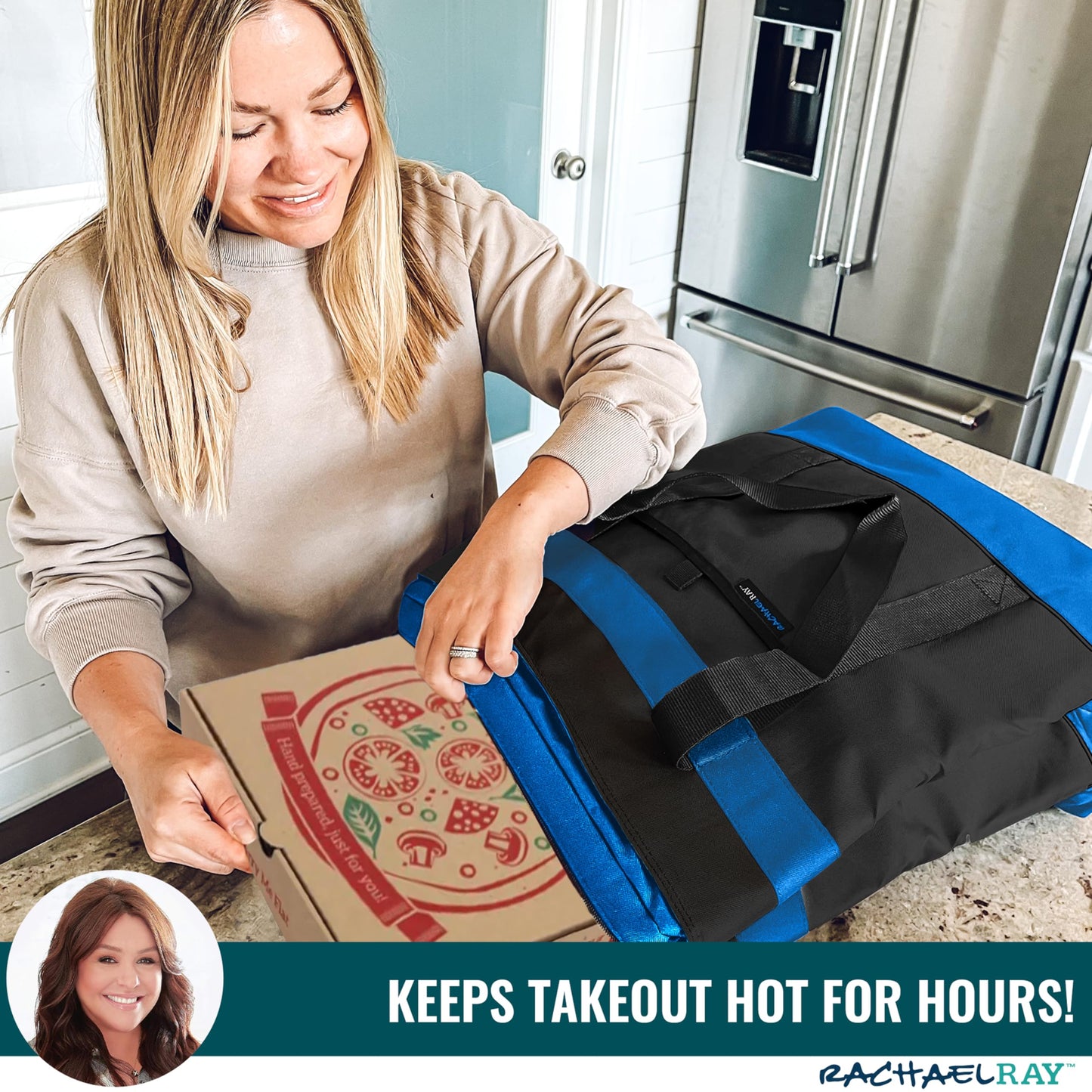 Rachael Ray Jumbo Chillout Thermal Tote, Insulated Soft Sided Cooler Bag, Foldable Reusable and Leak Proof Food Grocery Bag, Portable Travel Cooler, Hot or Cold Carrier, Black