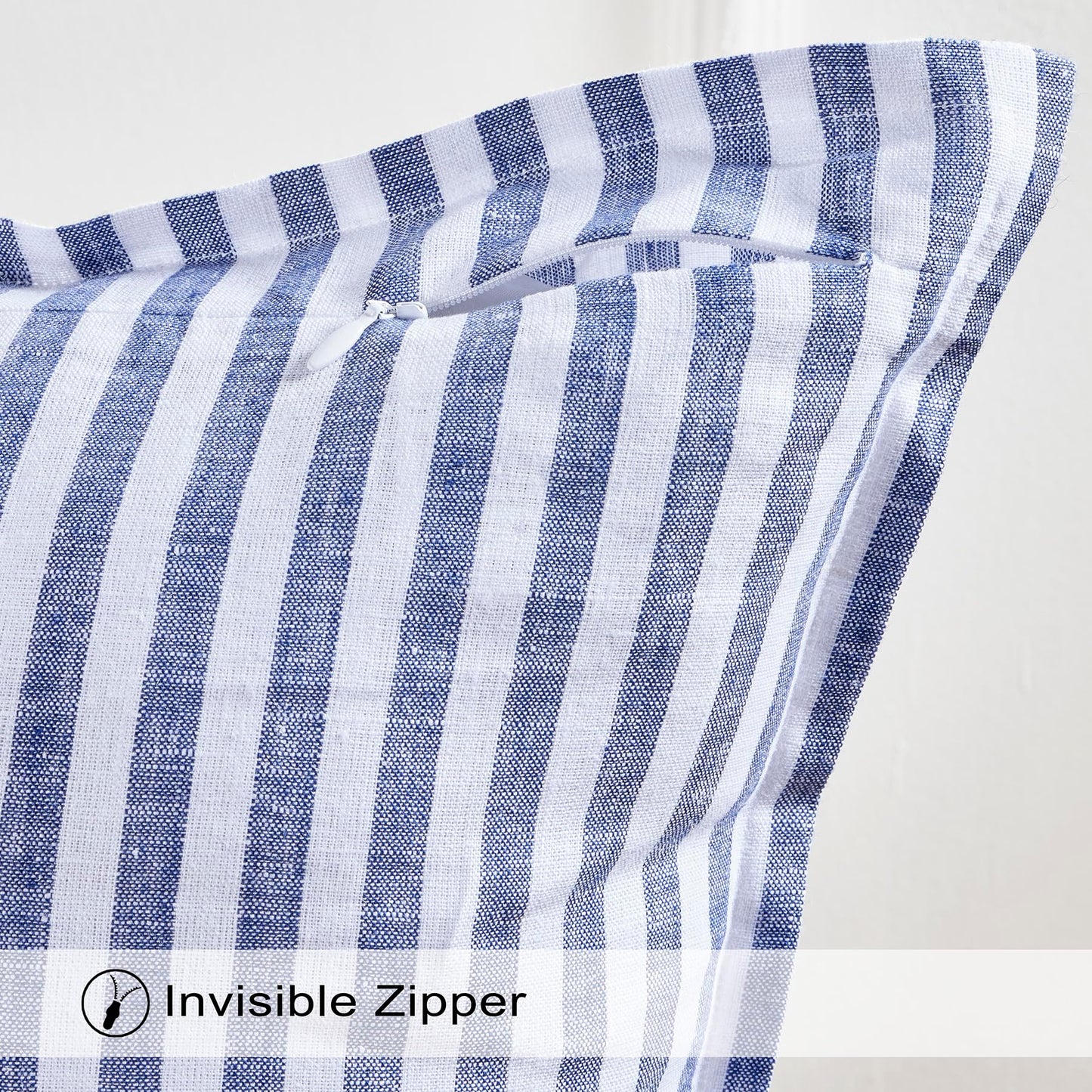 Solino Home Linen Pillow Cover 20 x 20 Inch - 100% European Flax Navy and White Stripe Decorative Throw Pillow Case with Invisible Zipper - Santa Barbara, Cushion Cover for Couch, Sofa, Bed, Chair