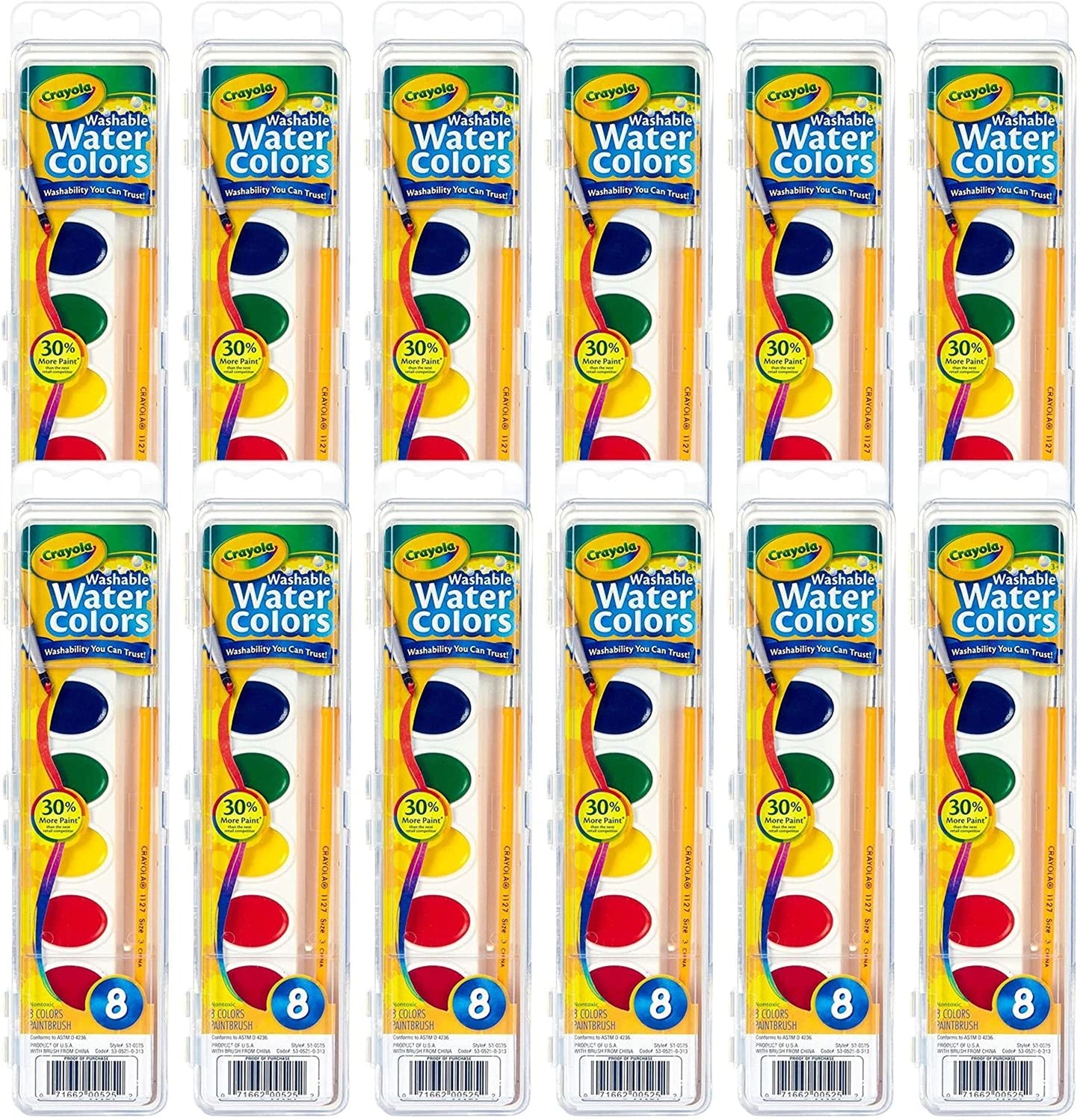 Crayola Washable Watercolor Paint Sets for Kids (12ct), Bulk Classroom Art Supplies for Preschool & Kindergarten, Classroom Learning Activities for Toddlers