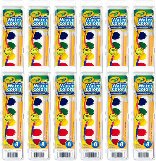 Crayola Washable Watercolor Paint Sets for Kids (12ct), Bulk Classroom Art Supplies for Preschool & Kindergarten, Classroom Learning Activities for Toddlers
