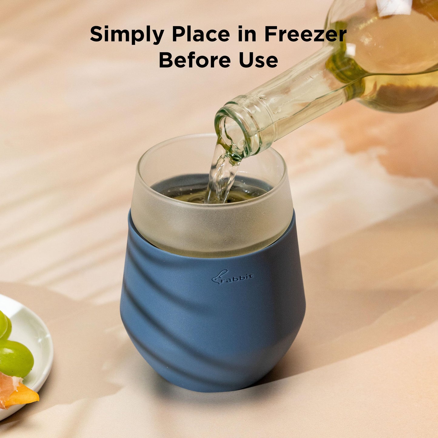 Rabbit Freezable Wine Glass Set of 2 - Insulated Stemless Cooling Glasses with Freezer Gel Packs and Silicone Sleeves, Keeps White Wine & Rosé Cold for Hours, Blue Gift Set