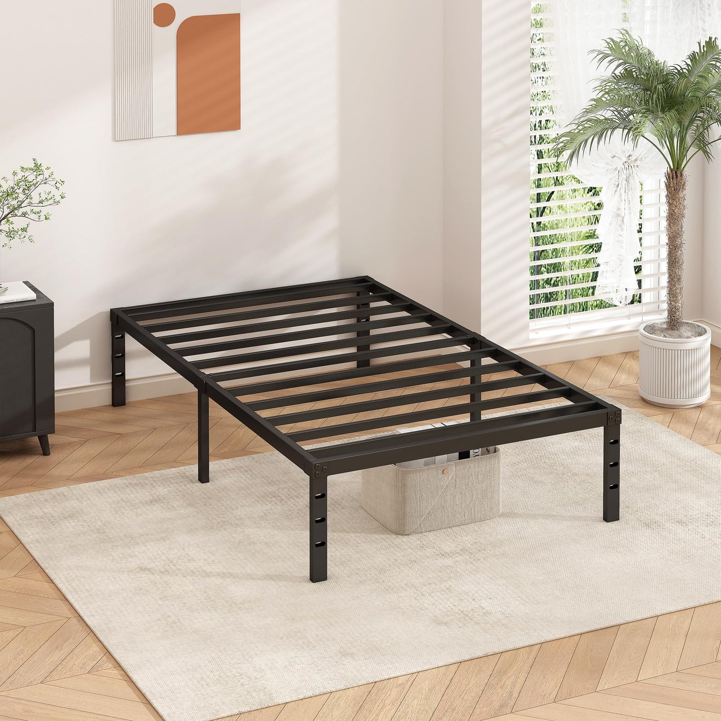 HLIPHA Metal Platform Bed Frame 14 Inch Tall Bed No Box Spring Needed,Twin Size Bed with Sturdy Slat Support,Easy to Assemble,Black