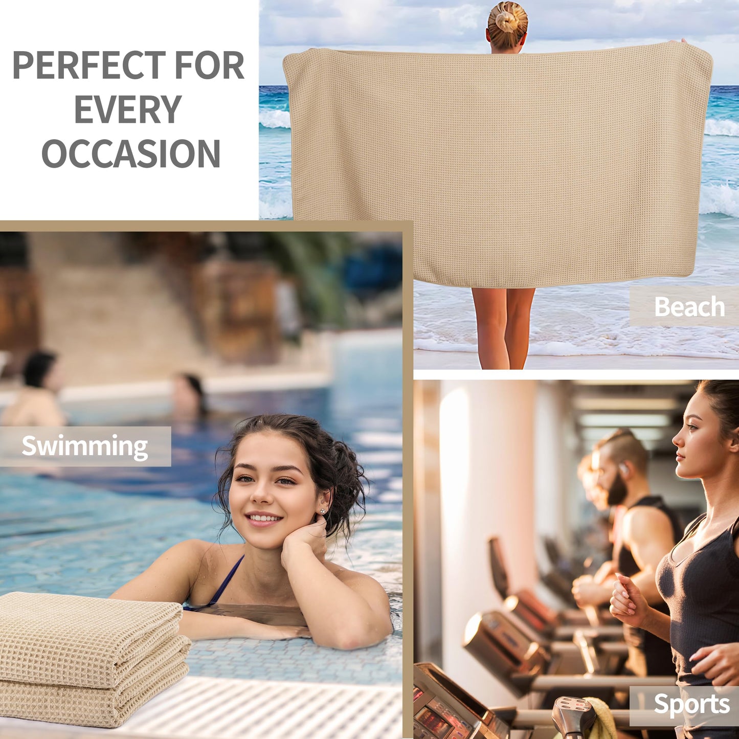 Microfiber Waffle Bath Towels, 4 Pieces, Soft, Absorbent, Fast Drying, Lint Free 430 GSM (Beige)