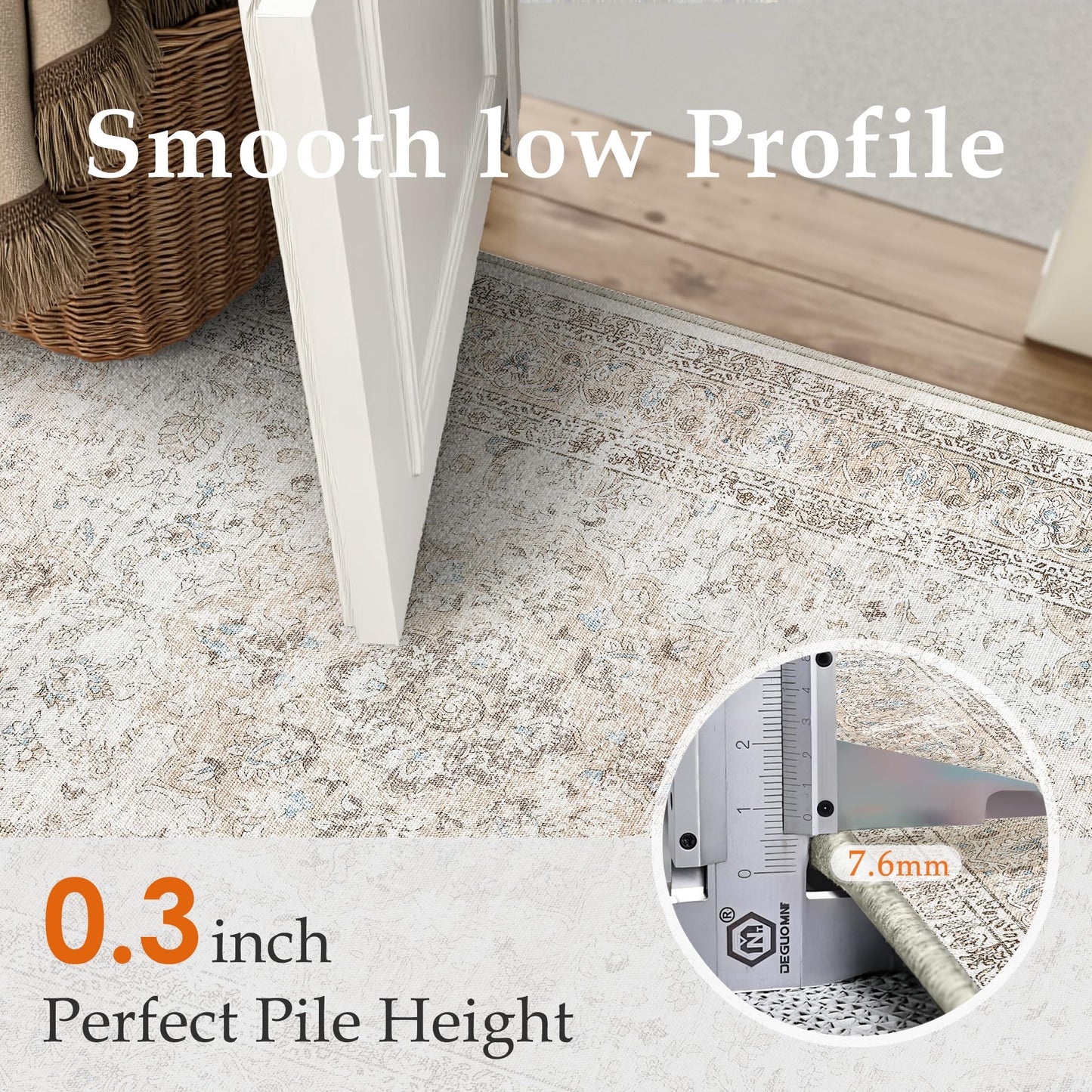 WondRg 6x9 Washable Vintage Area Rug for Living Room Bedroom Beige Grey Soft Tranditional Non Slip Large Throw Rug Lightweight Floral Low Pile Distressed Carpet Office Playroom Dinning Laundry Room