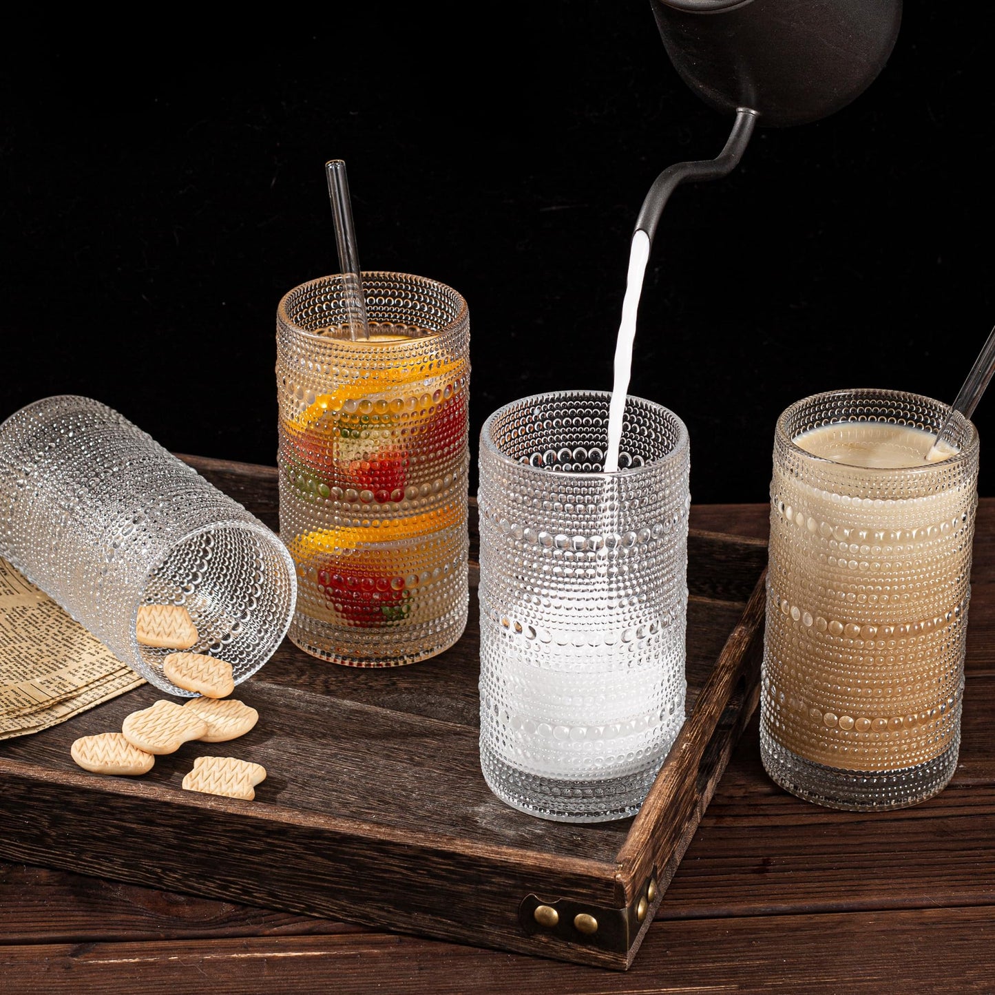 Dingerjar Upgraded Large Capacity 16 oz/480 ml Hobnail Glasses Drinking Set of 12 - Heavy Vintage Glassware