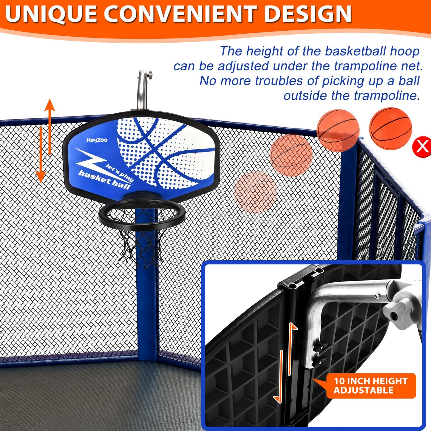 Trampoline Basketball Hoop, with Pump and Mini Balls, Easy to Assemble Sturdy for Dunk Fit, Waterproof, Trampoline Accessory of Trampoline, All Ages