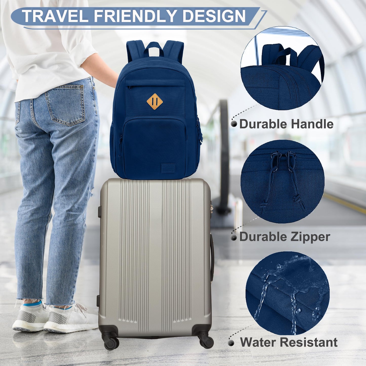 KEOFID Light Weight Travel backpack for Men and Women, Laptop Backpack for Work, Large Bag for College, Water Resistent(Blue)