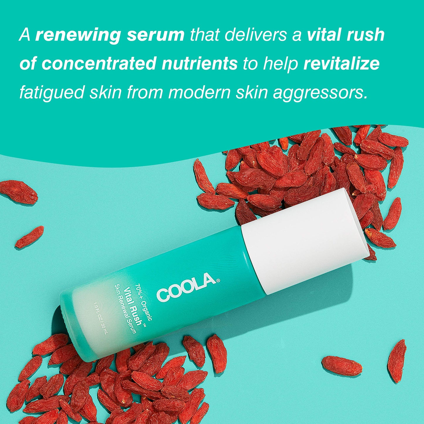 COOLA Organic Vital Rush Skin Renewal Serum, Dermatologist Tested Skin Barrier Protection with Vitamin C and Hyaluronic Acid, Vegan and Gluten Free, 1 Fl Oz