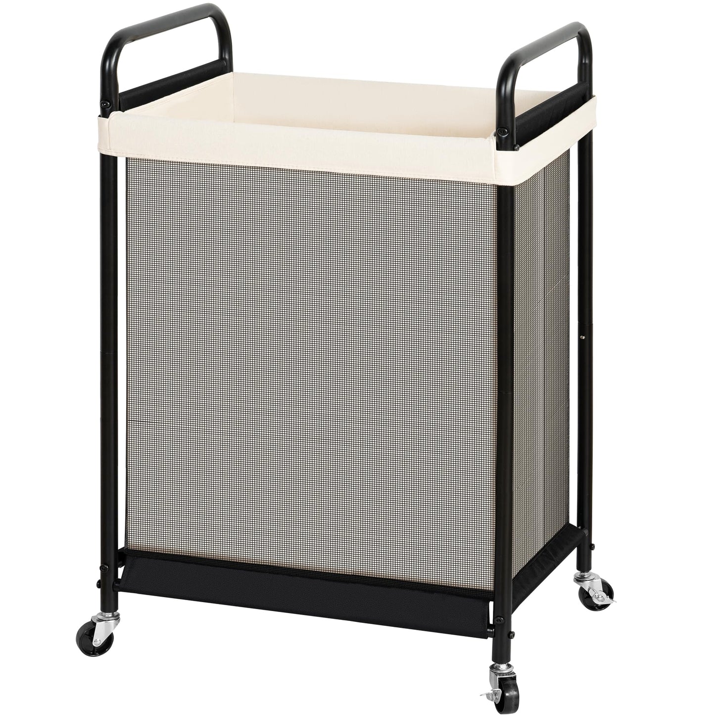 STO STO 120L Large Laundry Hamper with Wheels, Rolling Laundry Basket Cart with Removable Canvas Liner Bag, Lockable Wheels, Metal Frame, Dirty Clothes Hamper for Bedroom, Bathroom, Laundry Room