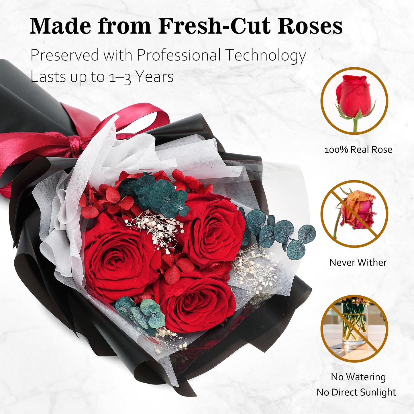 SofLiv Flowers for Delivery Prime, Preserved Roses Flower Gifts for Women, Flower Bouquet Gifts for Her, Mom Birthday Gifts from Daughter, Valentines Flowers, Real Roses, Red Roses