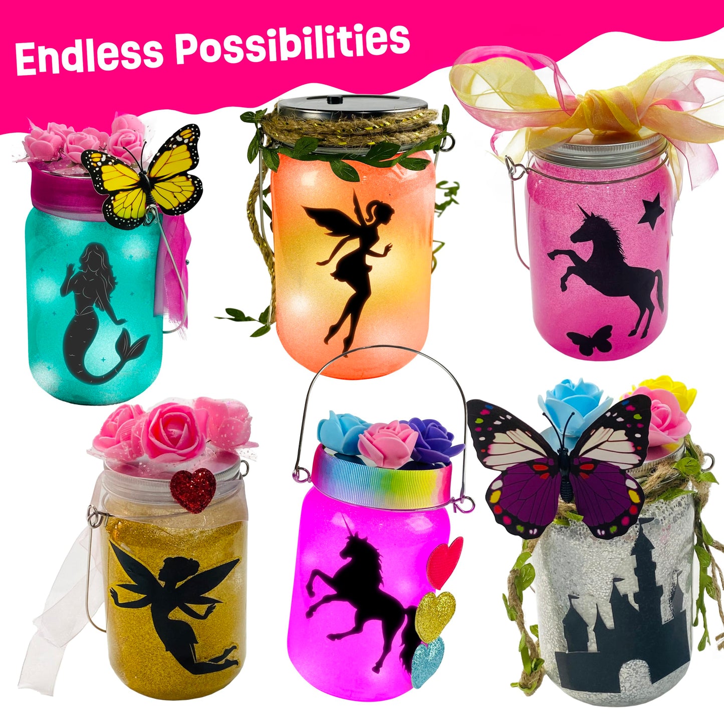WOOODLIFY Fairy Lantern Craft Kit - Gift for Kids Girls - Jar Night Light DIY Garden Decor Art Project, Creative Activities for Birthday Party and School