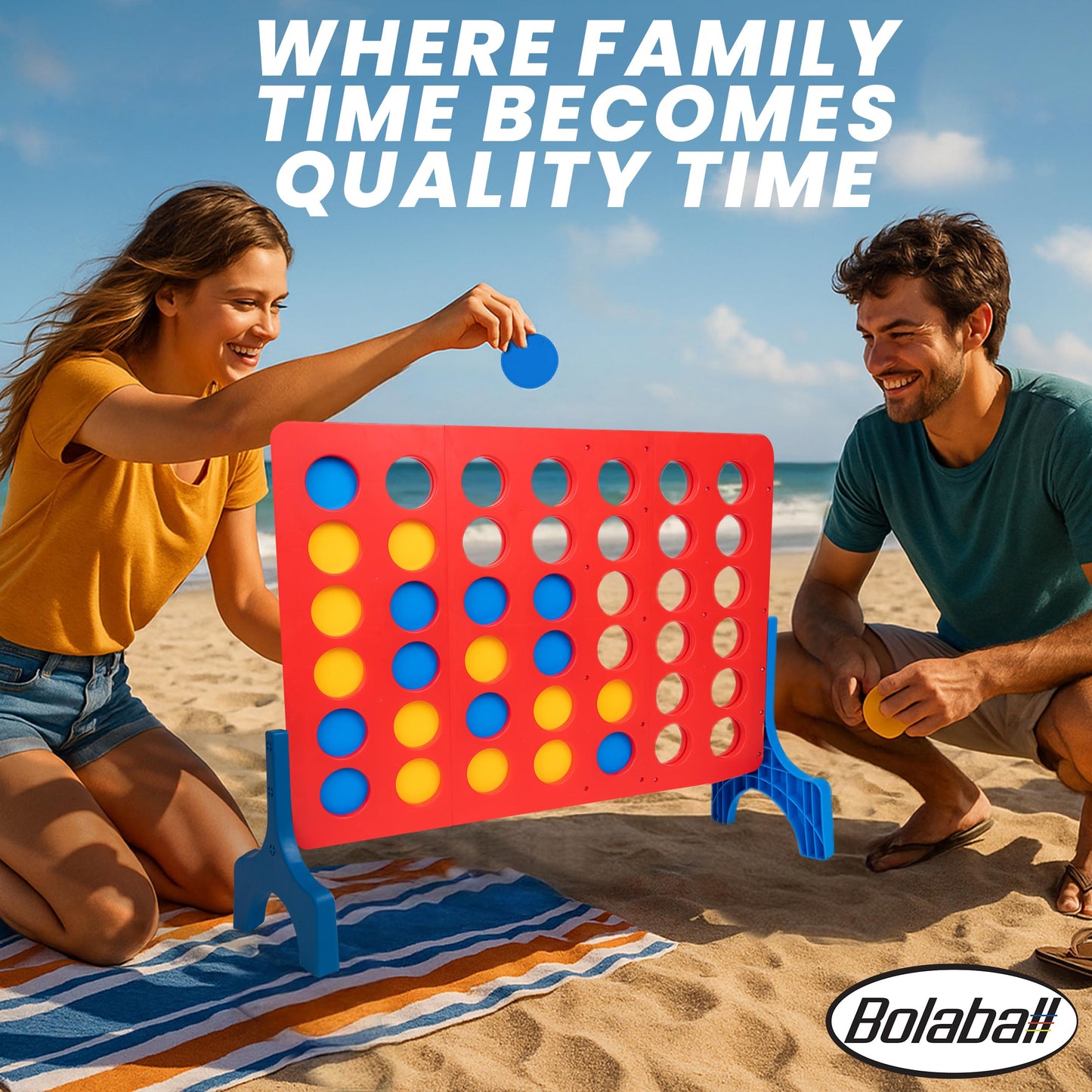 Bolaball 4 in a Row Tabletop Game – 1.8 Ft 4 to Score Game for Kids & Adults, Indoor/Outdoor Family Yard, Portable Party for Home, Picnic & Travel, Plastic Version.