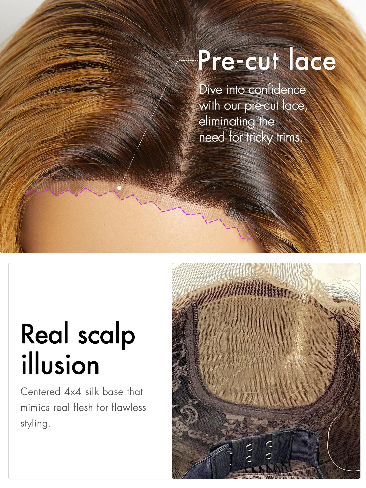 LUVME Ombre Blonde 4x4 Bob Wig Human Hair Glueless Wigs Human Hair Pre Plucked Pre Cut 6 inch Lace Front Glueless Wigs Human Hair 180% Density Short Bob Wigs for Women