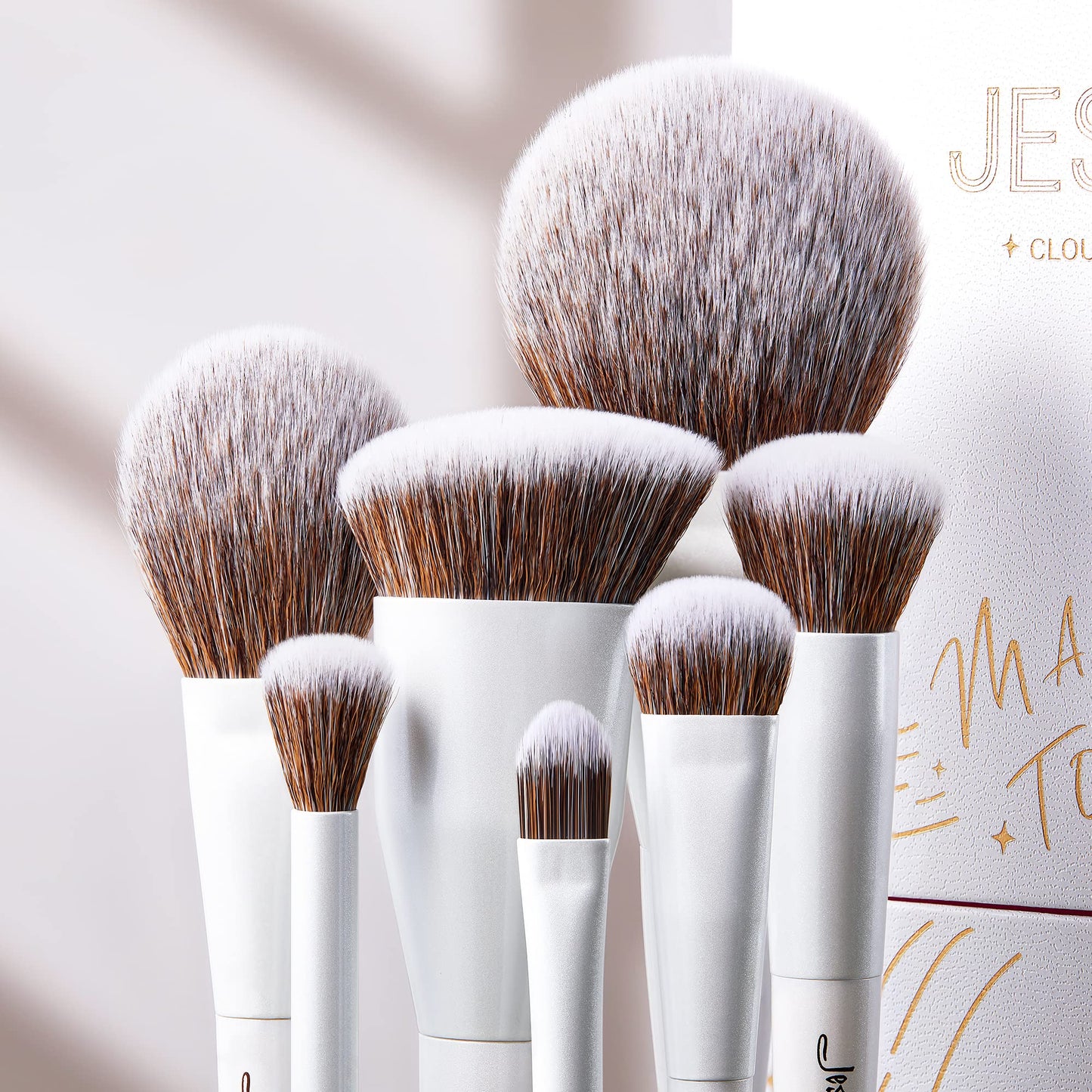 Jessup Makeup Brushes Set 14pcs Highend Makeup Gift Set for Women Include Foundation Concealer Blush Contour Powder Eye Shadow Brush, Makeup Sponge, Makeup Brush Cleaner and Towel, Pearl White T333