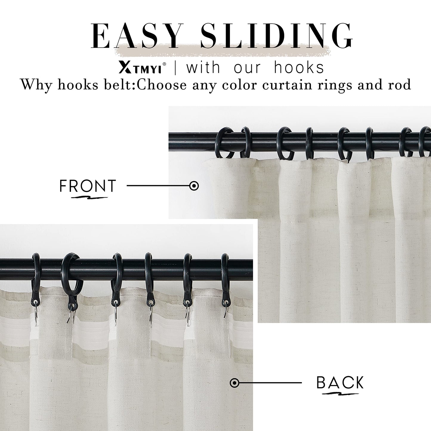 108 Inch Linen Curtains 2 Panels,With Heading Tape Hooks for Track System Back Tab,Stone Washed Cotton Flax Weave Sheer Extra Long Curtain for Living Room Bedroom,9FT 9 FT,Cream(Ivory/Off White)