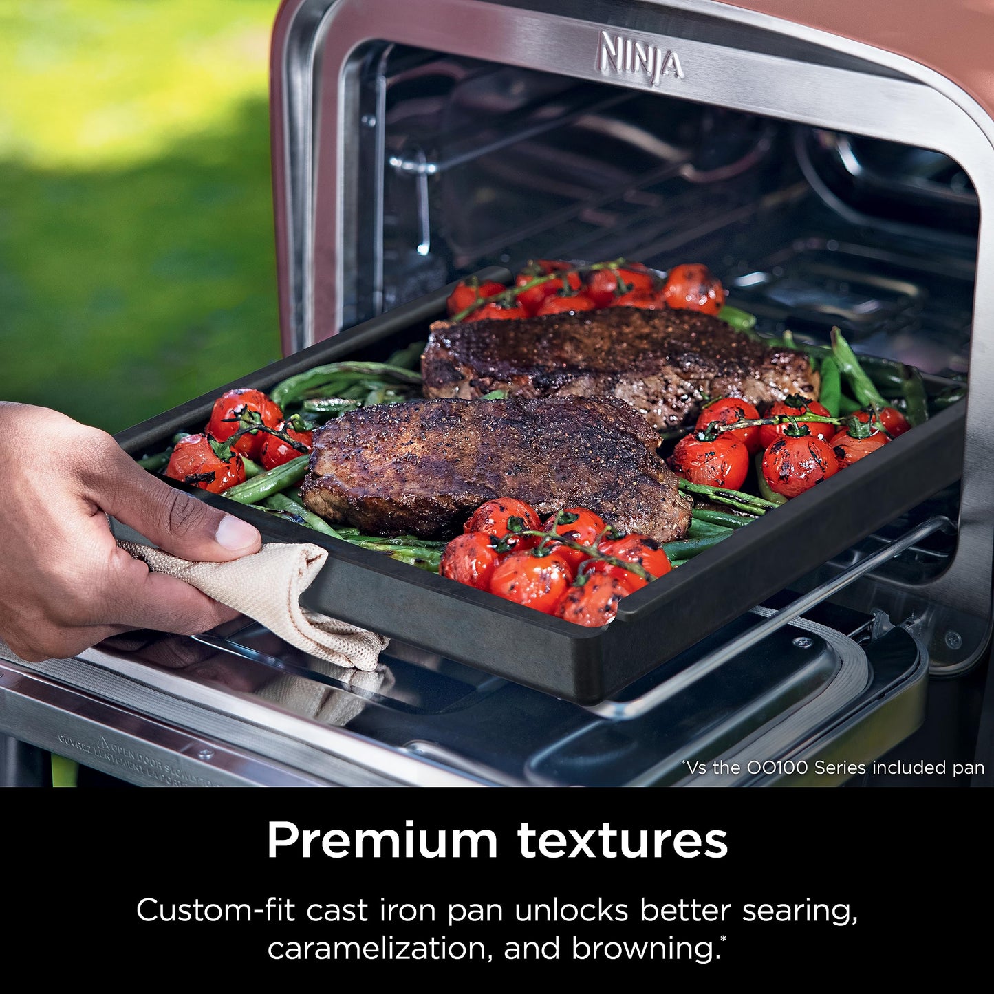 Ninja XSKOCTPN Woodfire Outdoor Cast Iron Pan, Pre-Seasoned, High Heat, Compatible Woodfire Outdoor Oven (OO100 Series), Cast Iron, Black, 12” x 12”