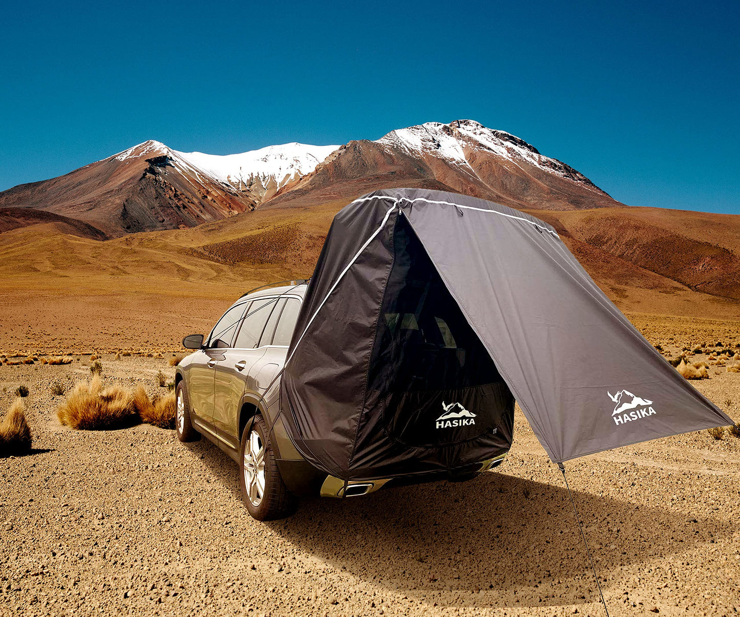 Hasika SUV Camping Tent Car Tailgate Shade Awning with Screen Net Waterproof 3000MM UPF 50+ Black (Large)