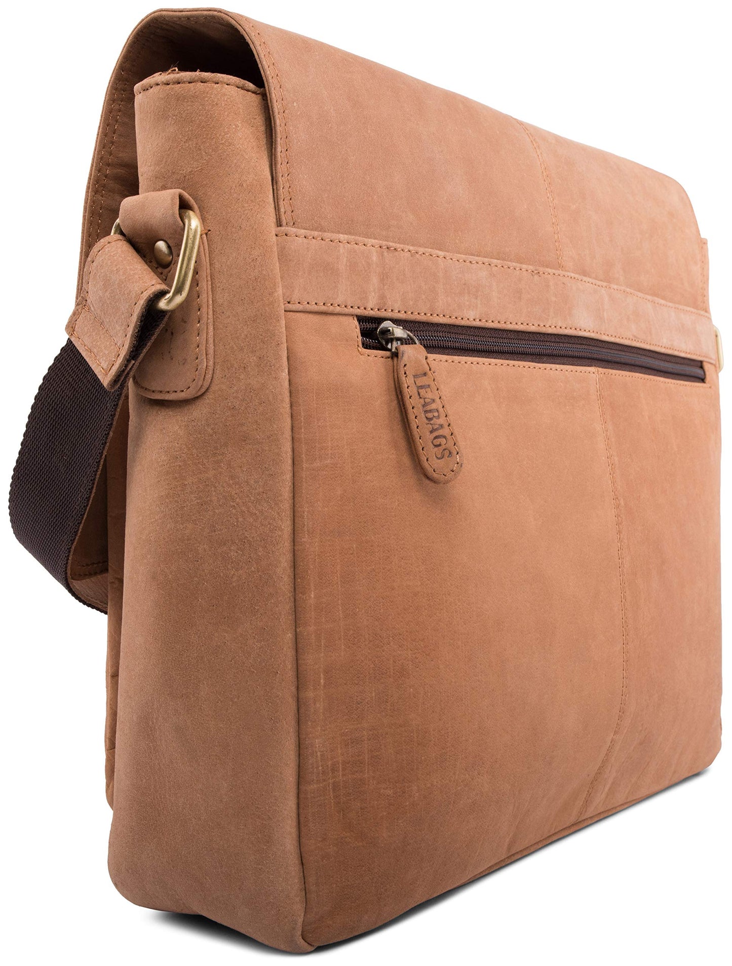 LEABAGS Leather Briefcases for Men - Genuine Leather Cambridge 15 Inch Laptop Bag - Messenger Bag Vintage Shoulder Bag