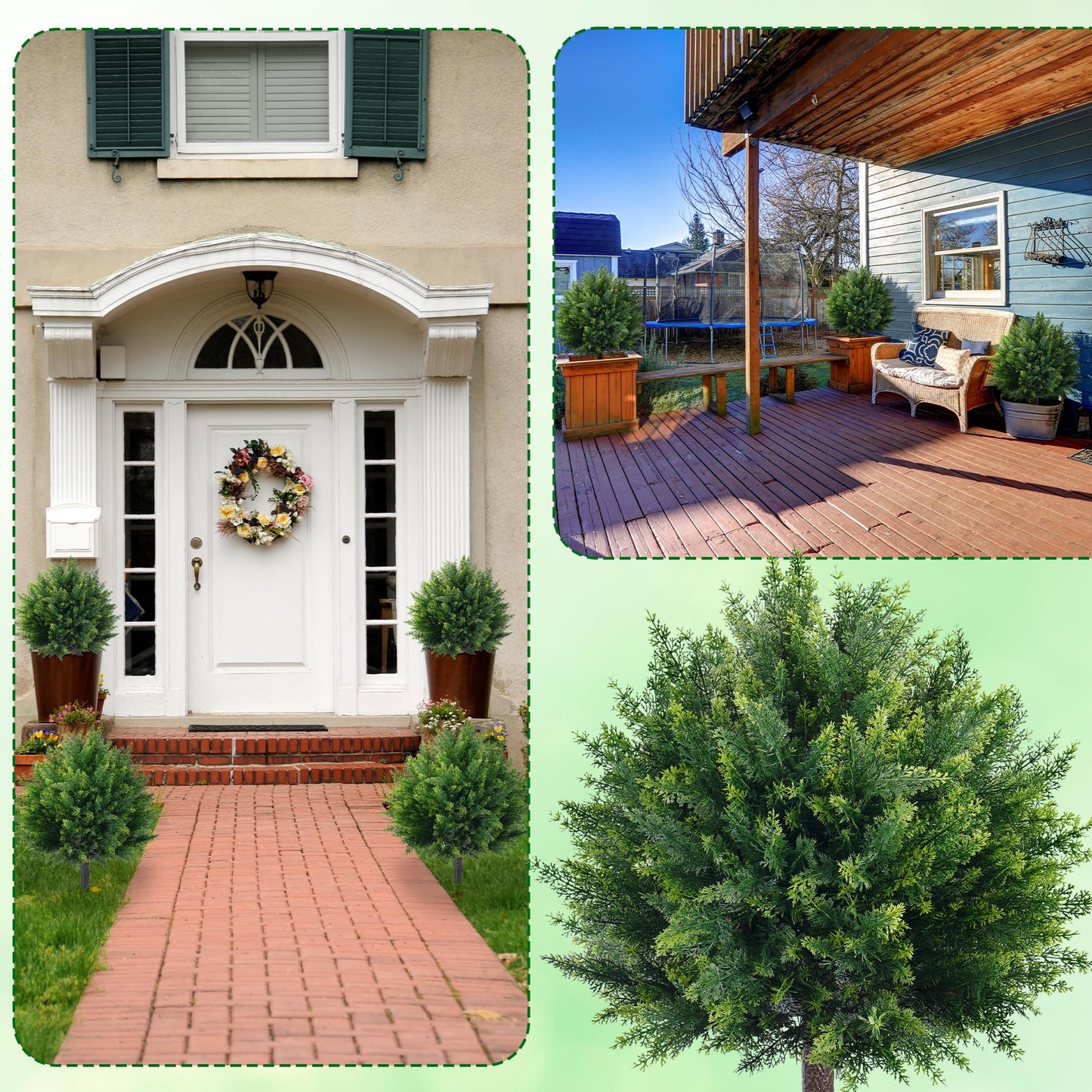 24.8'' Artificial Cedar Topiary Ball Trees, Set of 2 Fake Cypress Bushes Shrubs with Spikes UV Resistant Evergreen Faux Cypress Tree Plants for Planters Front Porch Outside Spring Garden Decor