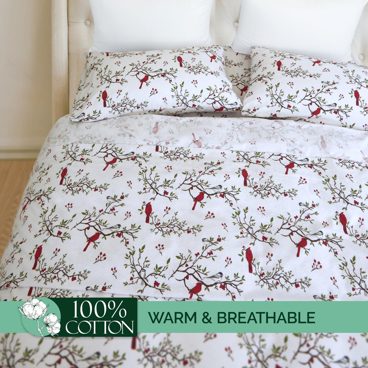Elegant Comfort Ultra Soft 4-Piece 100% Turkish Cotton Flannel Sheet Set - Holiday Christmas Flannel Sheets, Warm and Cozy Premium Quality, Deep Pocket Fitted Sheet- King, Cardinal