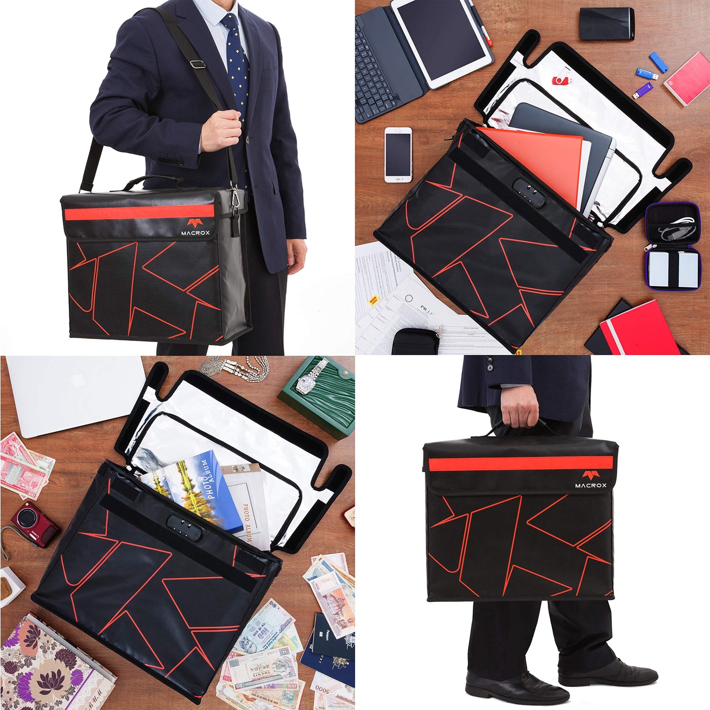 Fireproof and Waterproof Document Bag with Lock, 6200℉ Insulated, Patented Enclosed Flap Design, Heavy Duty Fire Safe Storage Box for Documents, Files & Valuables, 16"x12.6"x6.5"