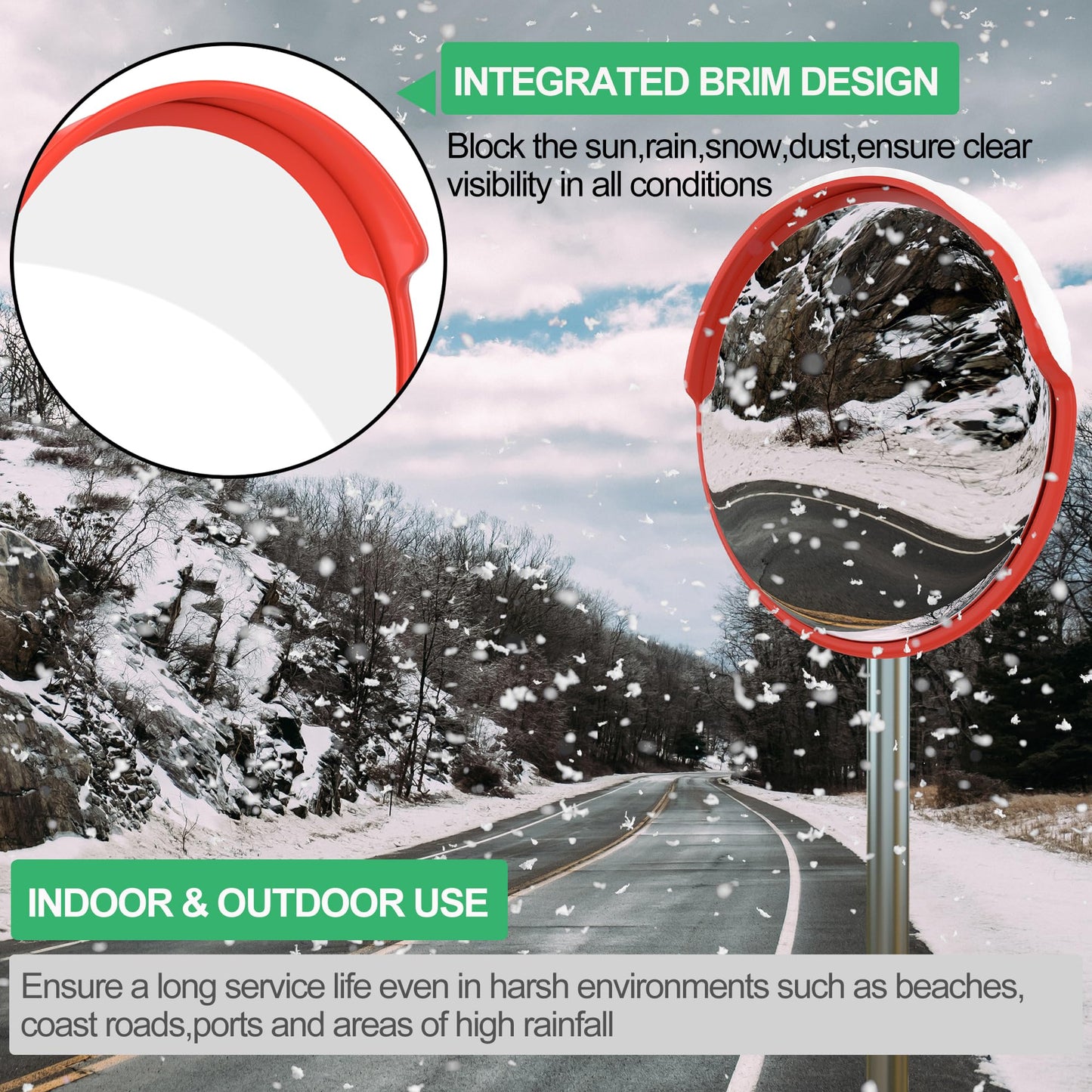 32" Security Mirror PC Convex Traffic Mirror Wide Angle Curved Safety Mirror Circular Pole Mount w/Adjustable Bracket for Outdoor Indoor Driveway Road Shop Garage Parking Lot Blind Spot Hidde