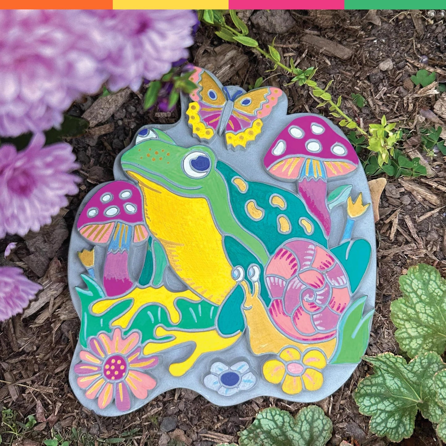 Bright Stripes iHeartArt Marker By Numbers Garden Stone Frog & Mushroom
