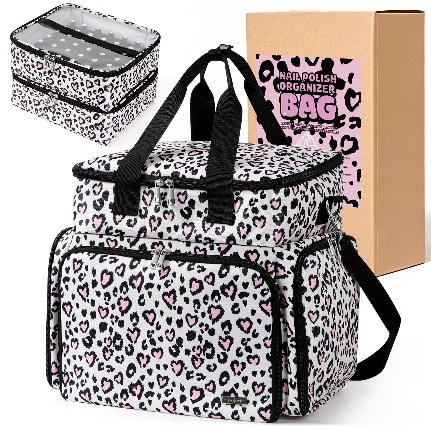 DERSTUEWE Extra Large Nail Polish Organizer Case Holds 72 Bottles, Nail Polish Storage Bag with 2 Removable Compartments, Fits UV Lamp & Nail Tools, Travel Tote for Manicurists & Home Use