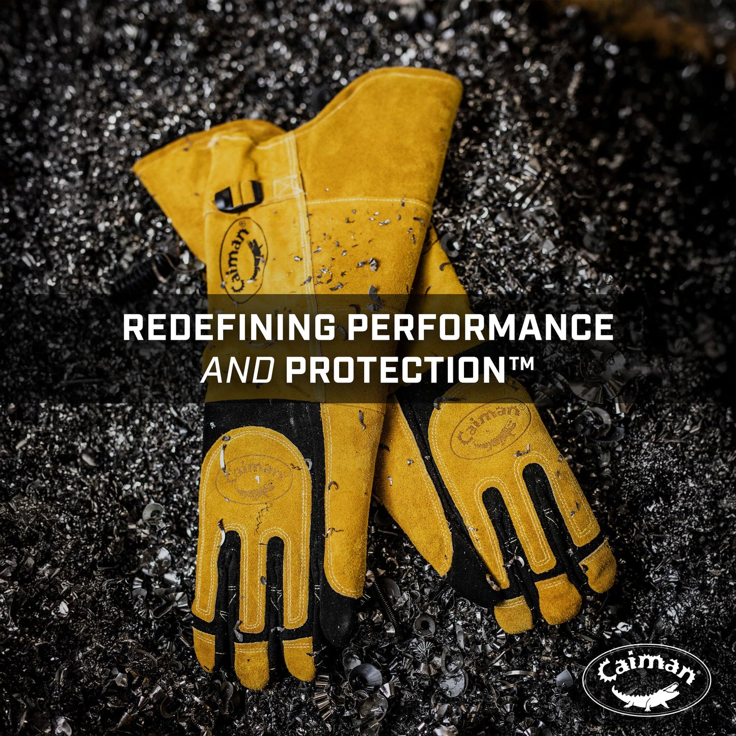 Caiman Premium Split Deerskin MIG/Stick Welding Gloves with Fleece/Foam Insulation, 21-inch length, Split Cowhide Leather Heat Shield Patch, Sock Lined Foam, Kevlar, Black/Gold, X-Large (1878-5)