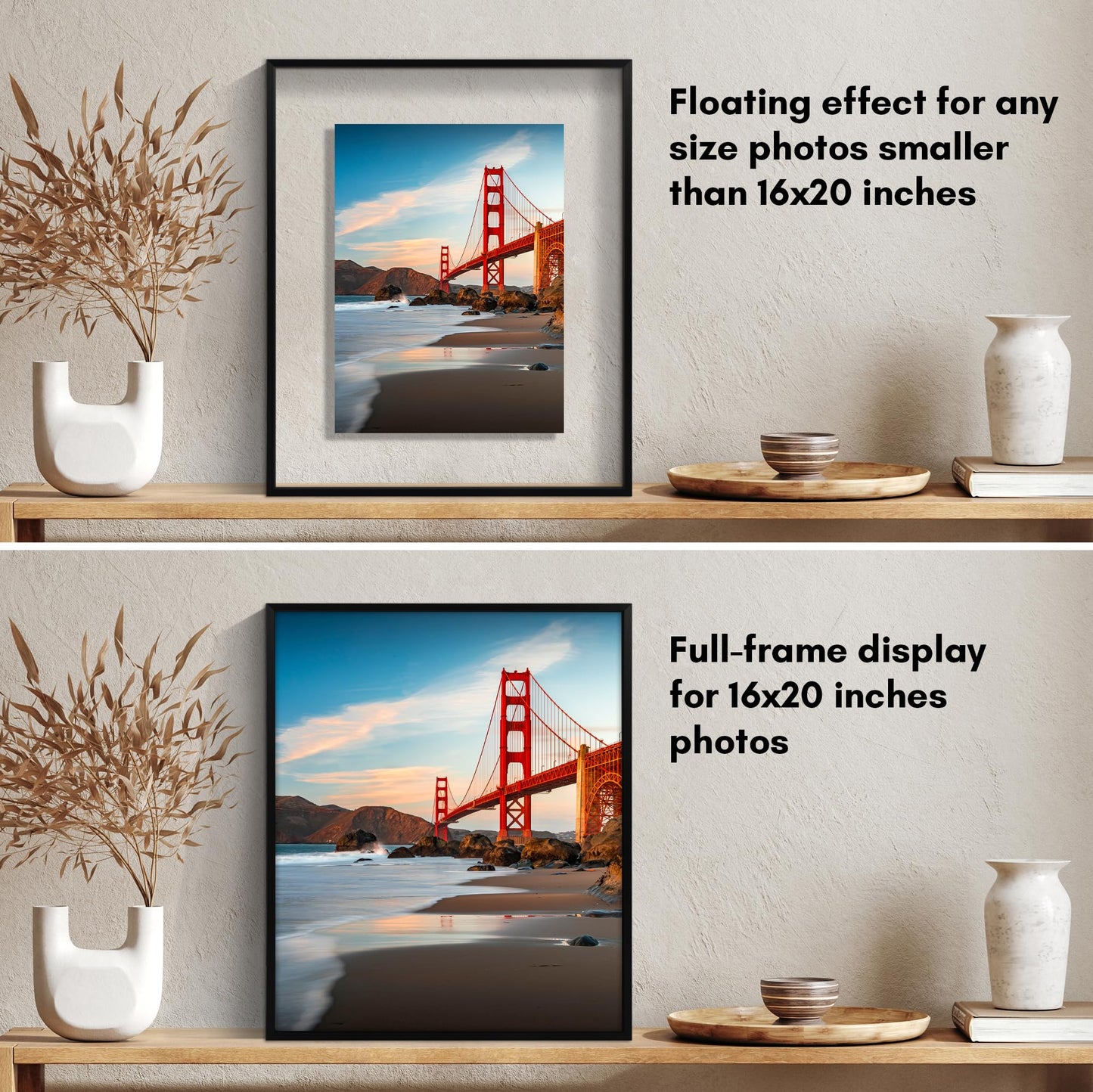 Americanflat Aluminum 16x20 Floating Picture Frame with Shatter-Resistant Glass - Use as 11x14 Picture Frame or Display 16x20 Photo - Signature Float Collection - Photo Frames for Wall Display - Black