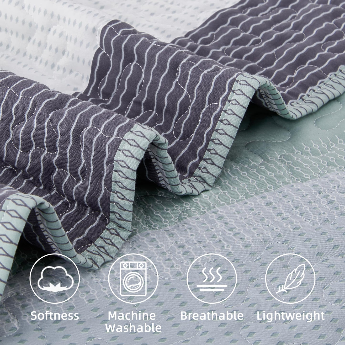 Andency King Size Quilt Set Sage Green, 3 Pieces Mint Green Ultra Soft Lightweight Bedspreads & Coverlets Set, Patchwork Striped Quilted Bedding Sets for All Seasons (1 Quilt, 2 Pillow Shams)
