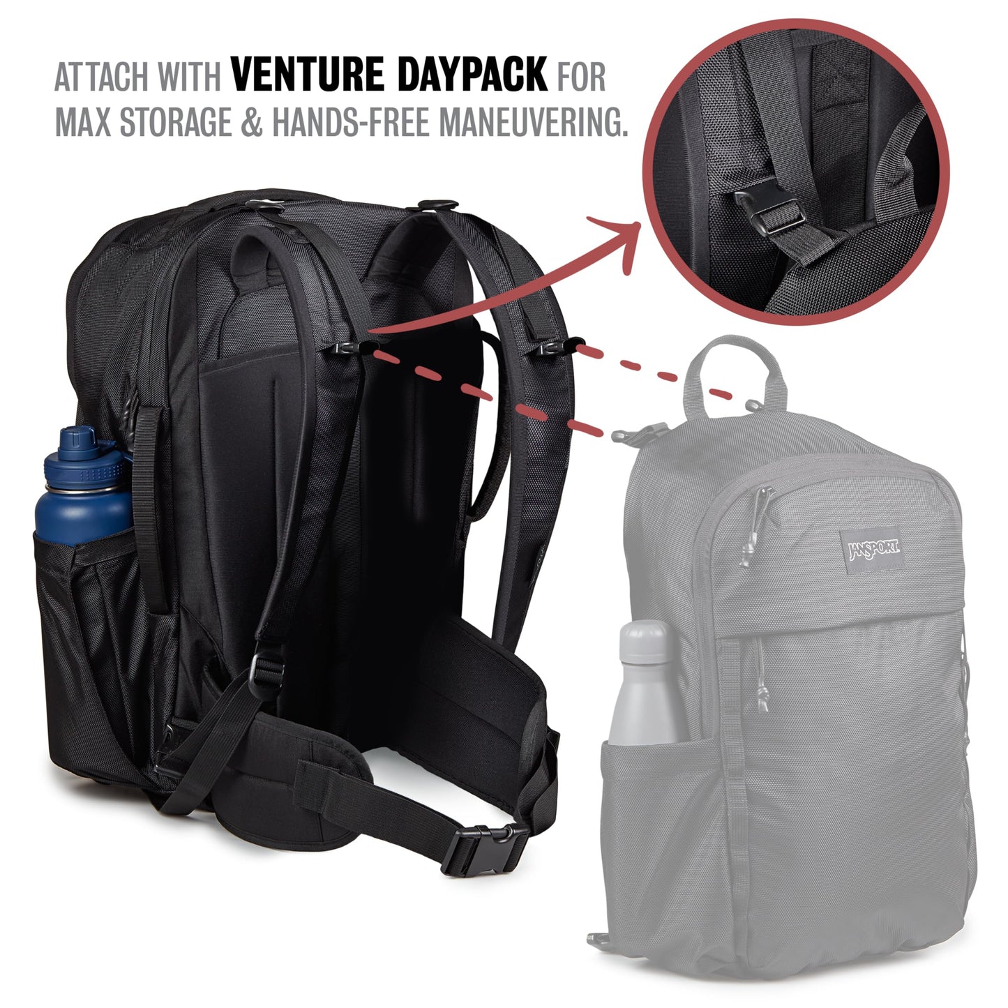 JanSport Venture Daypack – Travel Pack With Large Main Compartment, Padded Laptop Sleeve, Dual Water Bottle Pockets, and Attachment Buckles, Cargo Green