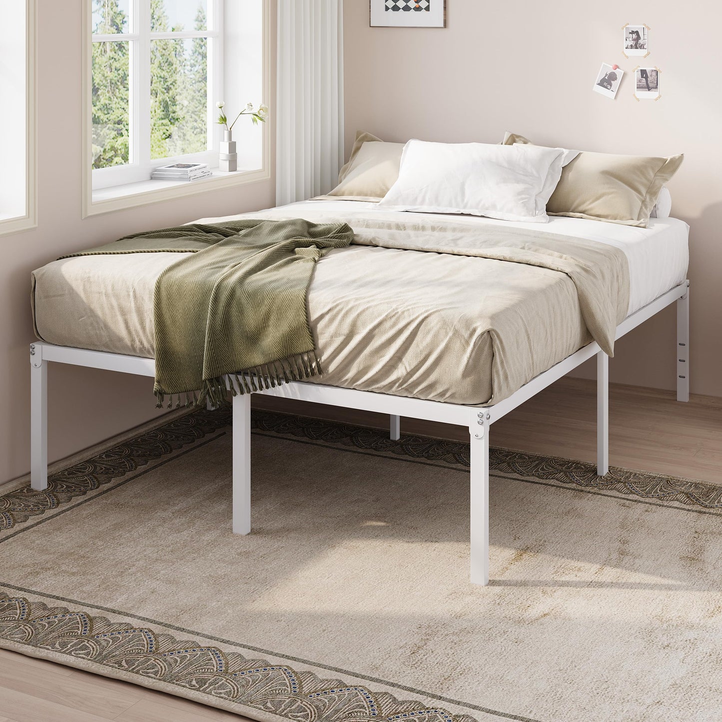 Allewie Queen Bed Frame, 18 Inch Metal Platform Beds with Storage Space, No Box Spring Needed and Easy Assembly, White